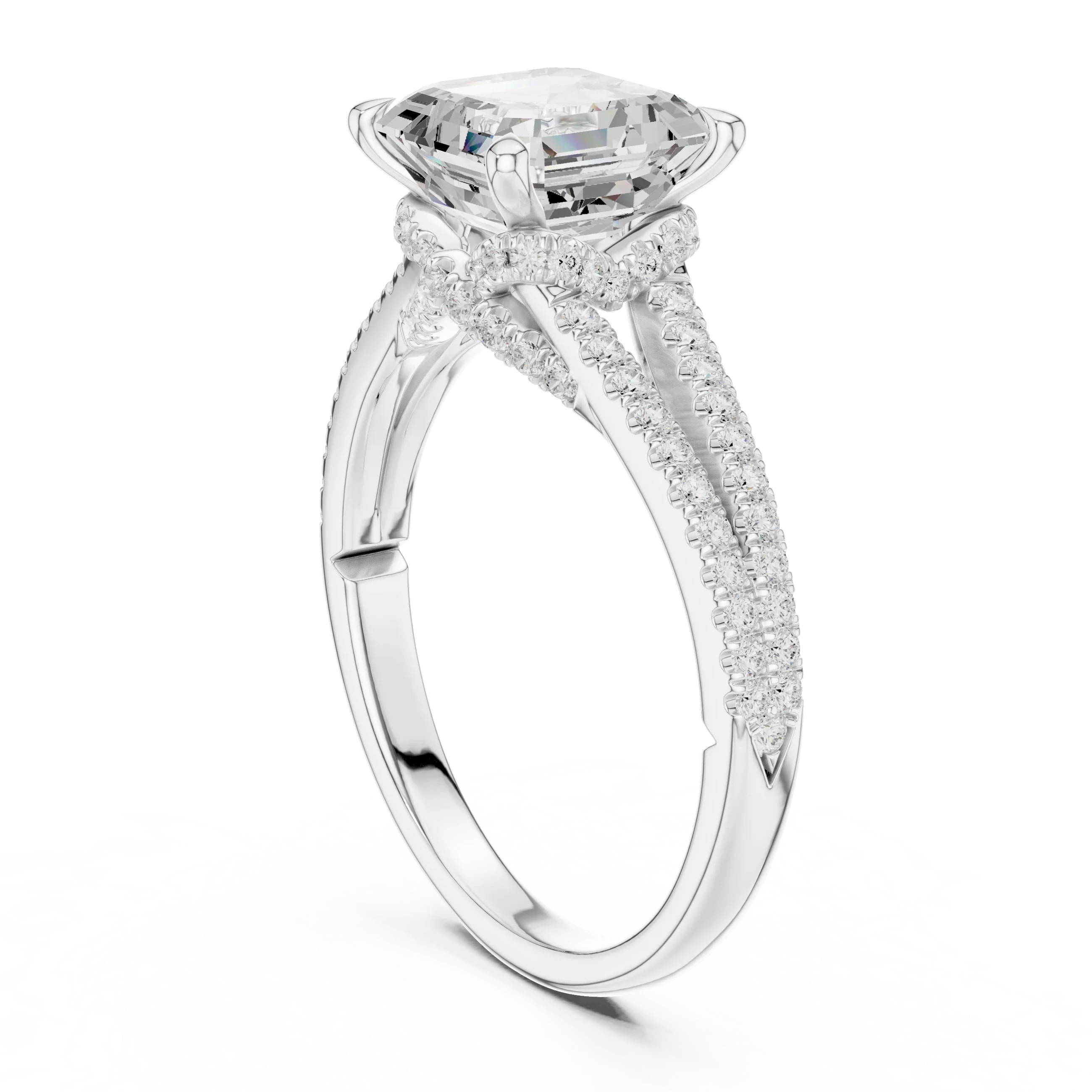 2.91 CTW Asscher Cut Lab Diamond Split Pavé Shank Engagement Ring in 10K Gold