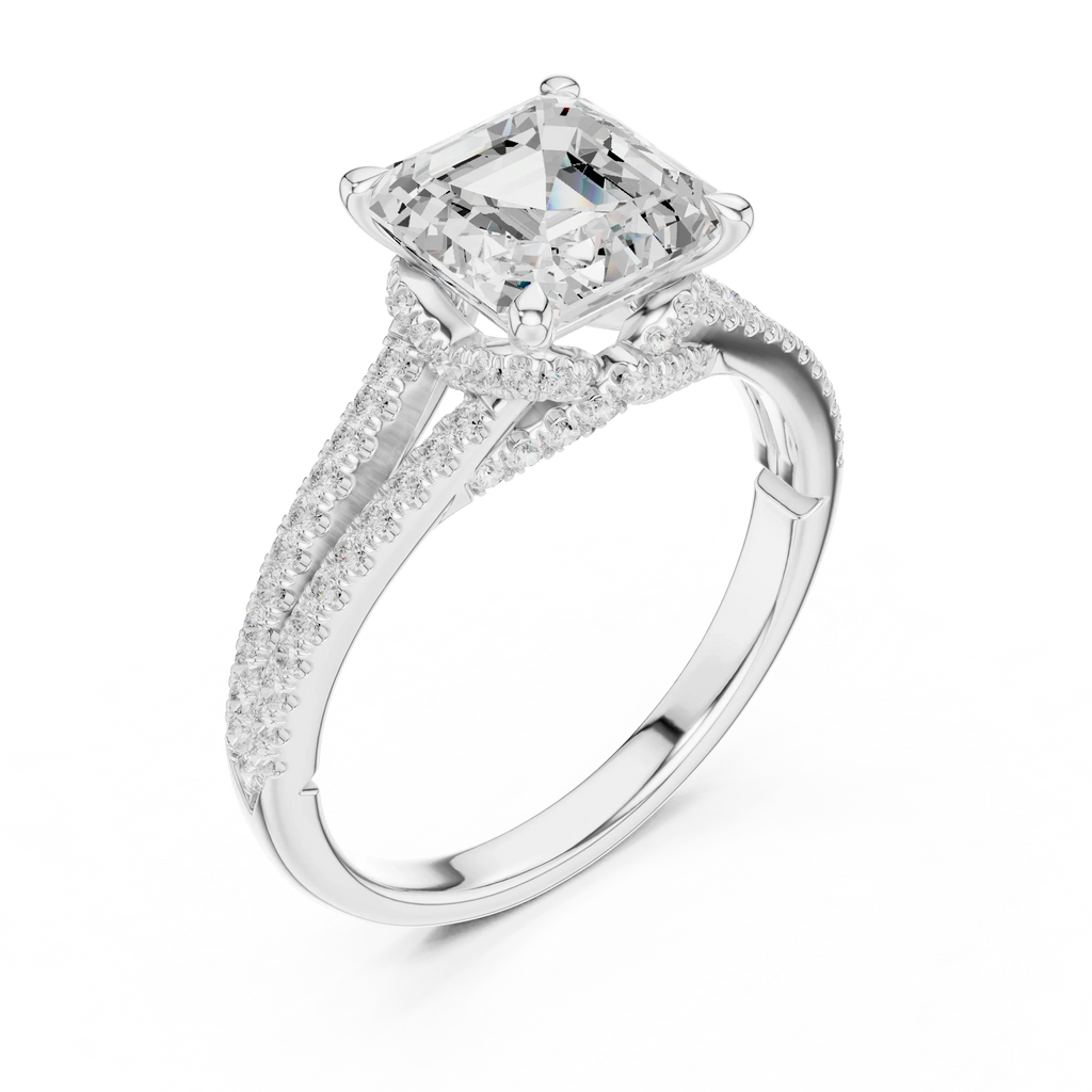 2.91 CTW Asscher Cut Lab Diamond Split Pavé Shank Engagement Ring in 10K Gold