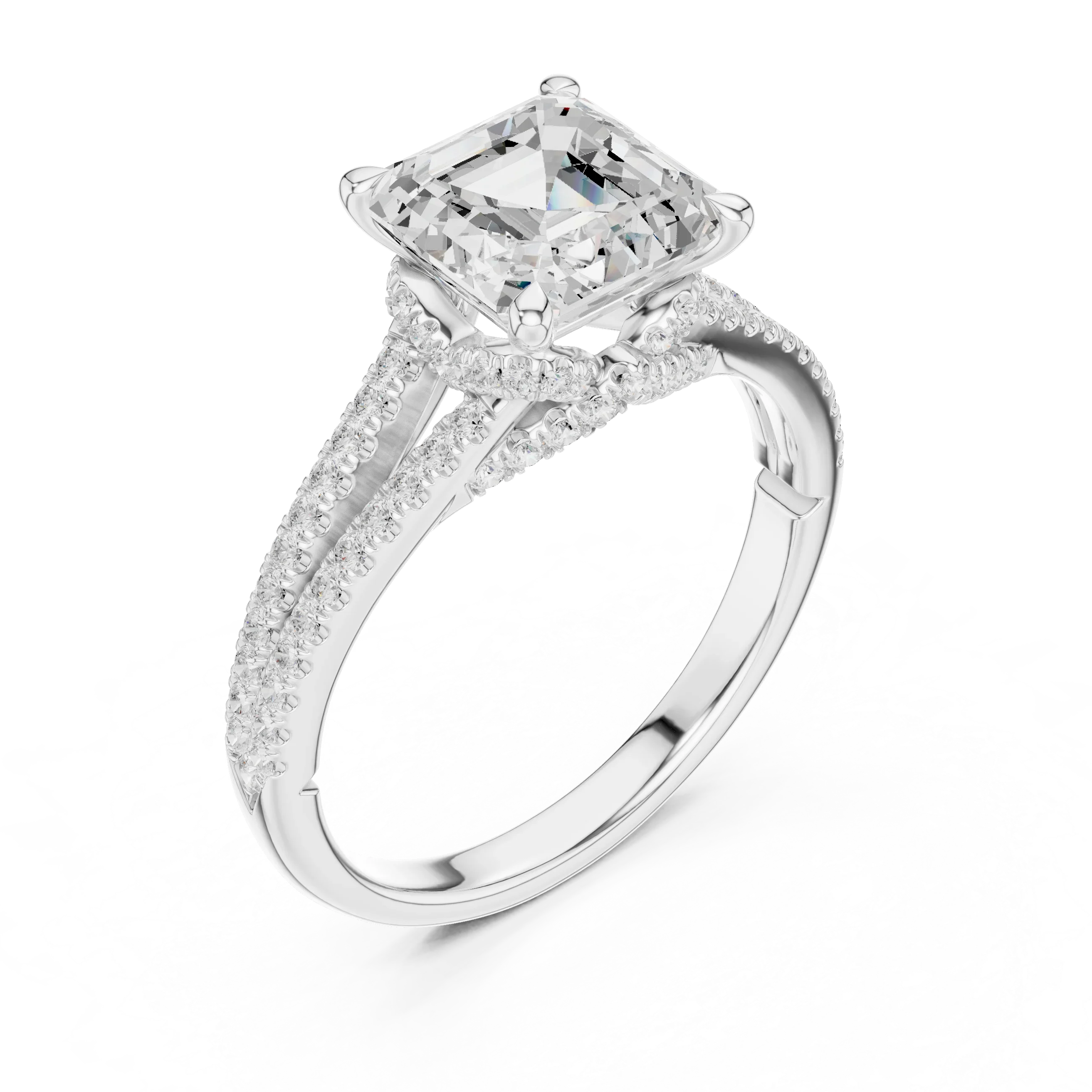 2.91 CTW Asscher Cut Lab Diamond Split Pavé Shank Engagement Ring in 10K Gold