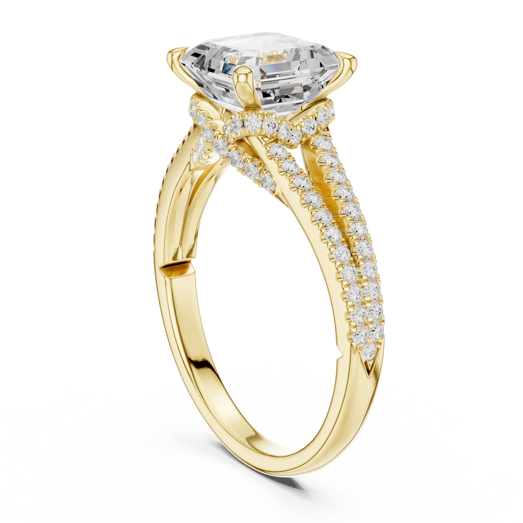 2.91 CTW Asscher Cut Lab Diamond Split Pavé Shank Engagement Ring in 10K Gold