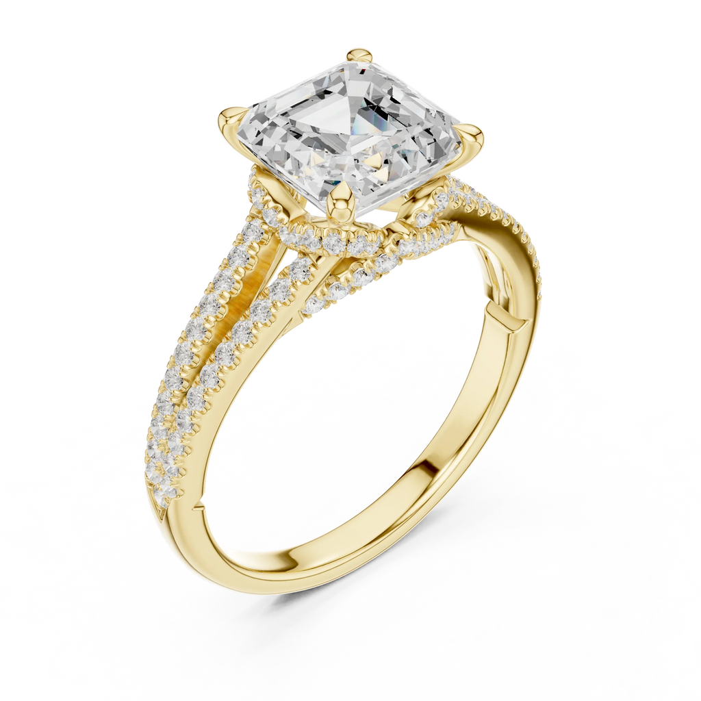 2.91 CTW Asscher Cut Lab Diamond Split Pavé Shank Engagement Ring in 10K Gold