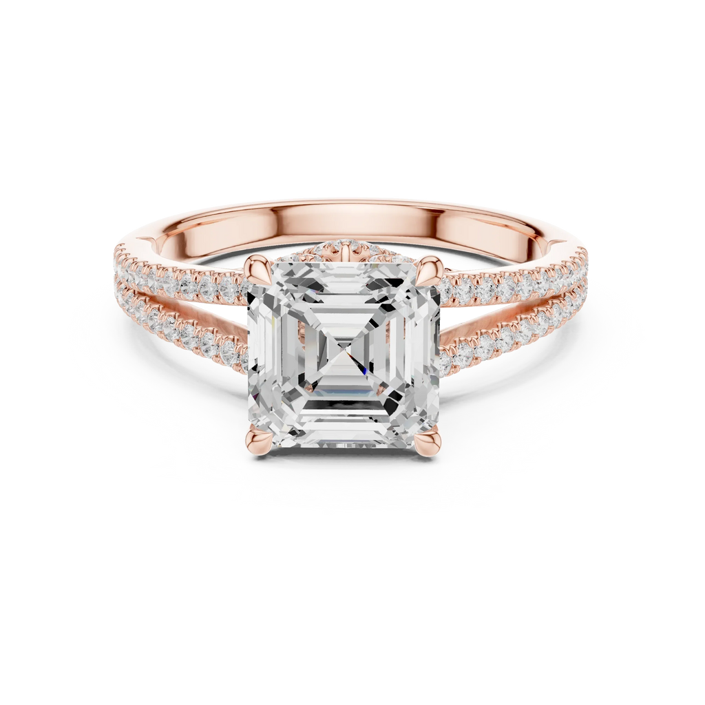 2.91 CTW Asscher Cut Lab Diamond Split Pavé Shank Engagement Ring in 10K Gold