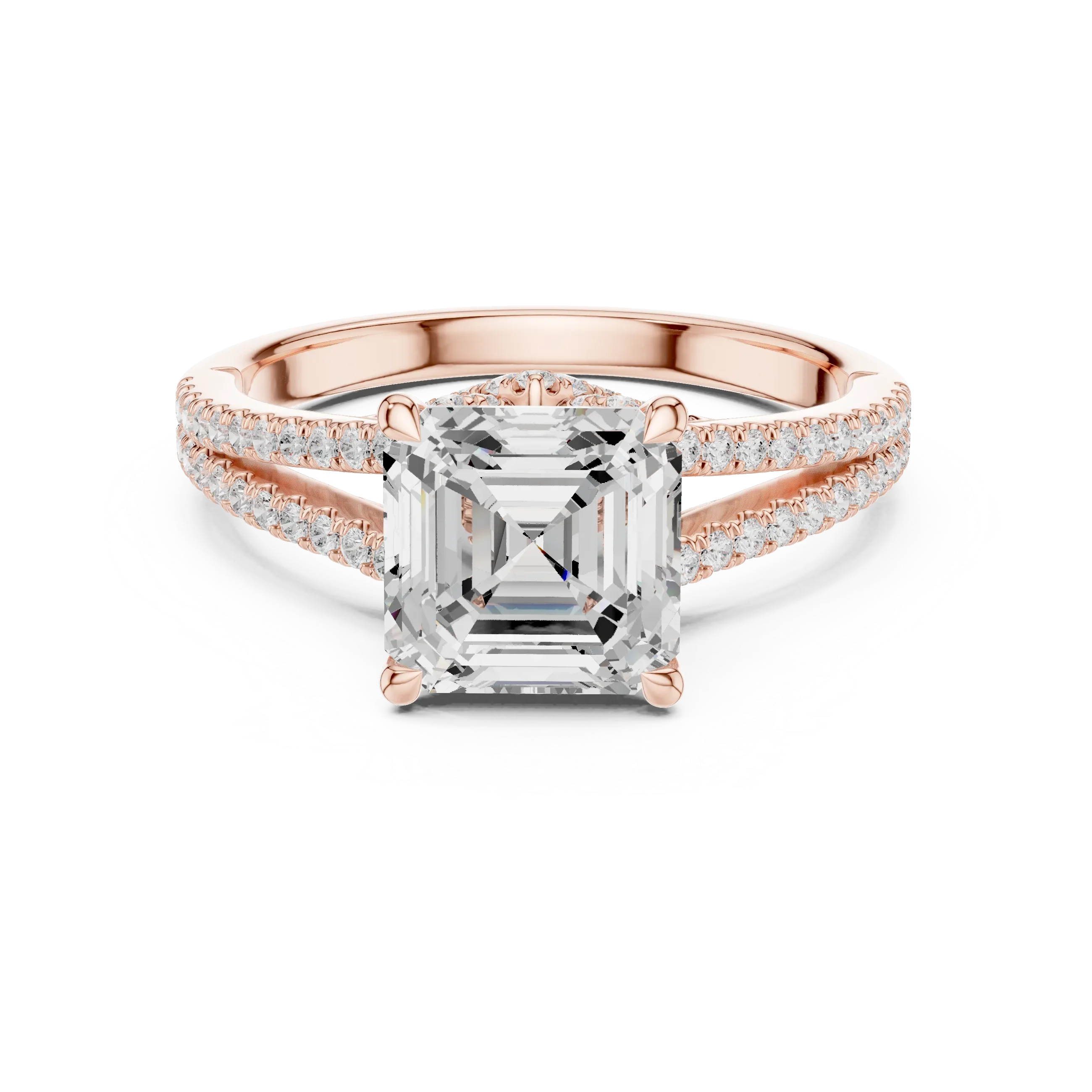 2.91 CTW Asscher Cut Lab Diamond Split Pavé Shank Engagement Ring in 10K Gold