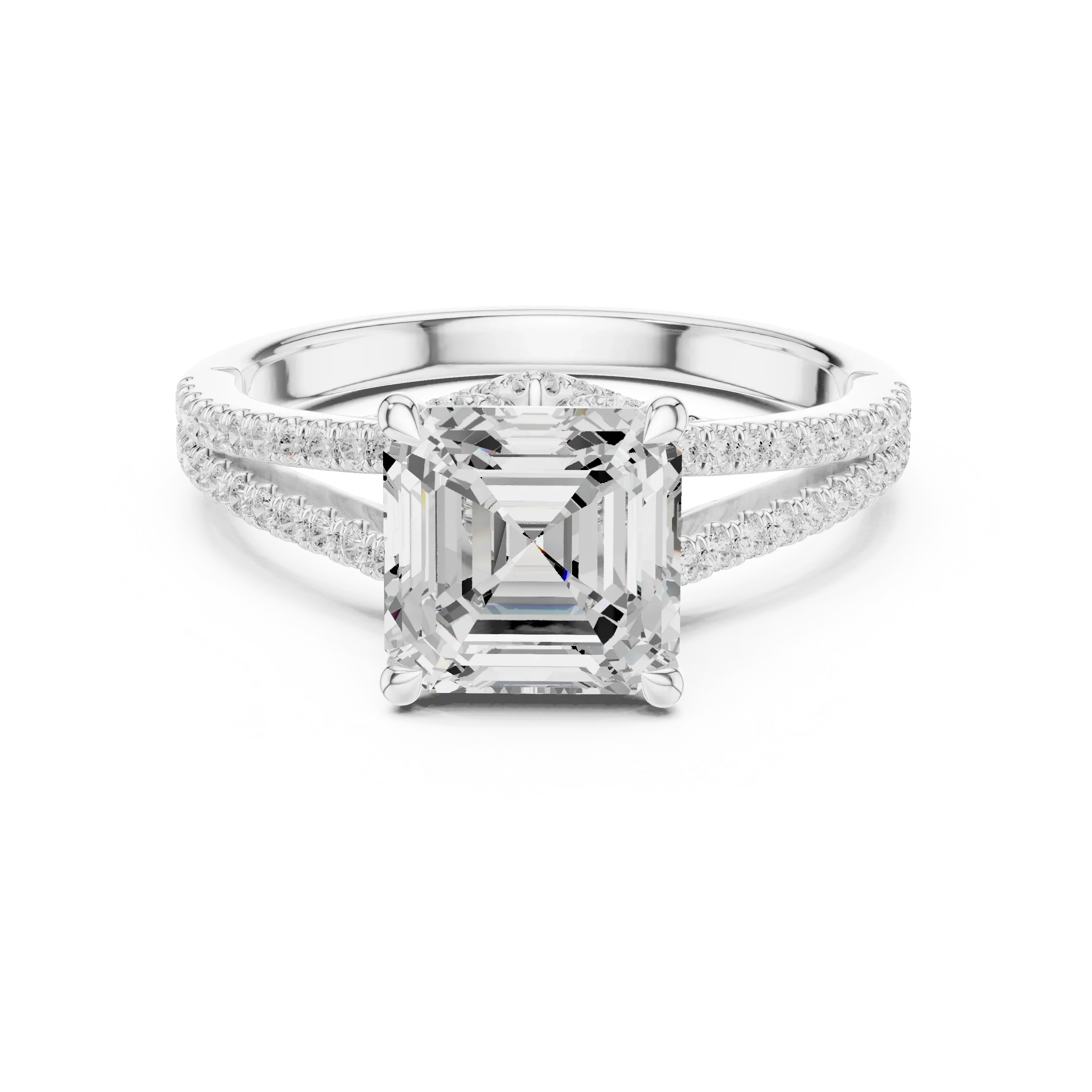 2.91 CTW Asscher Cut Lab Diamond Split Pavé Shank Engagement Ring in 10K Gold