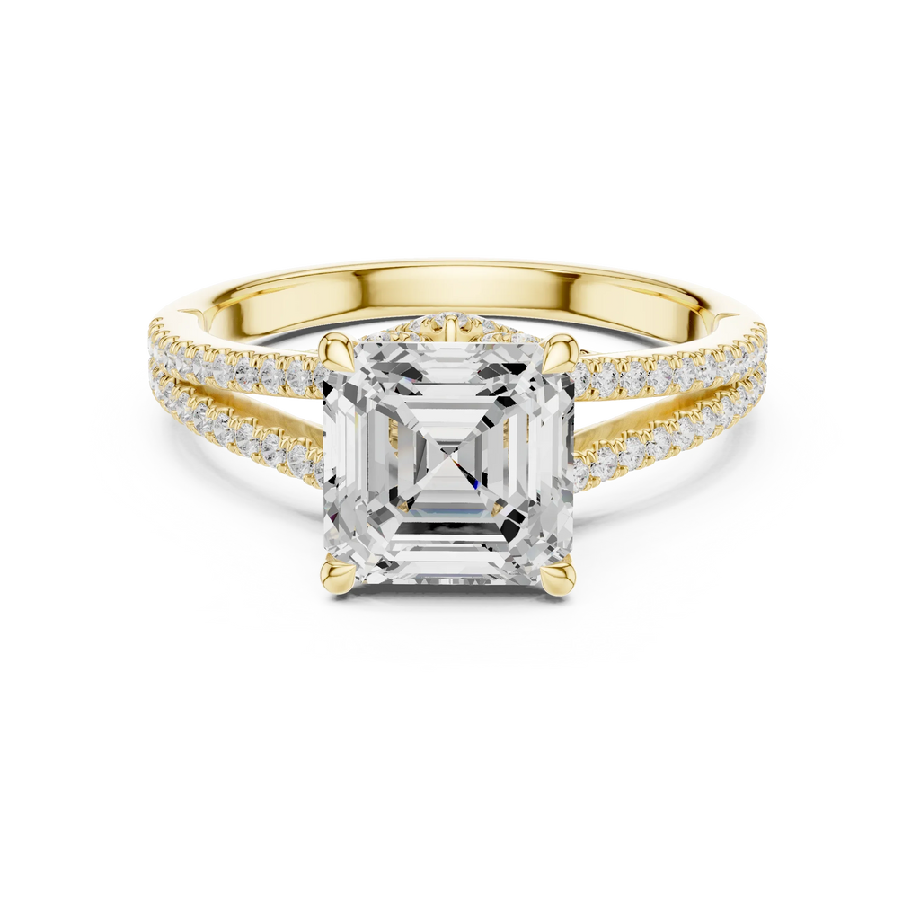 2.91 CTW Asscher Cut Lab Diamond Split Pavé Shank Engagement Ring in 10K Gold