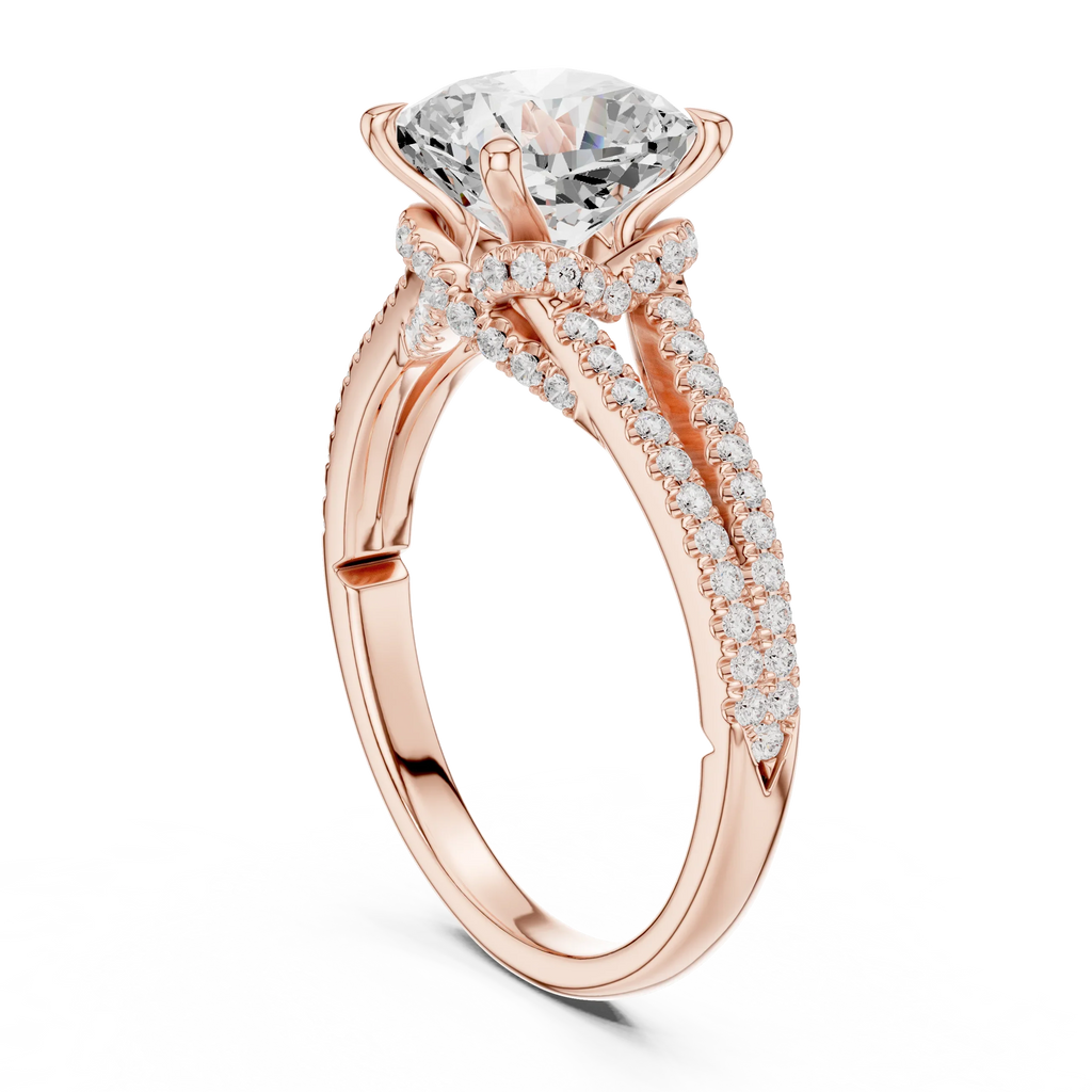 2.91 CTW Cushion Cut Lab Diamond Split Pavé Shank Engagement Ring in 10K Gold