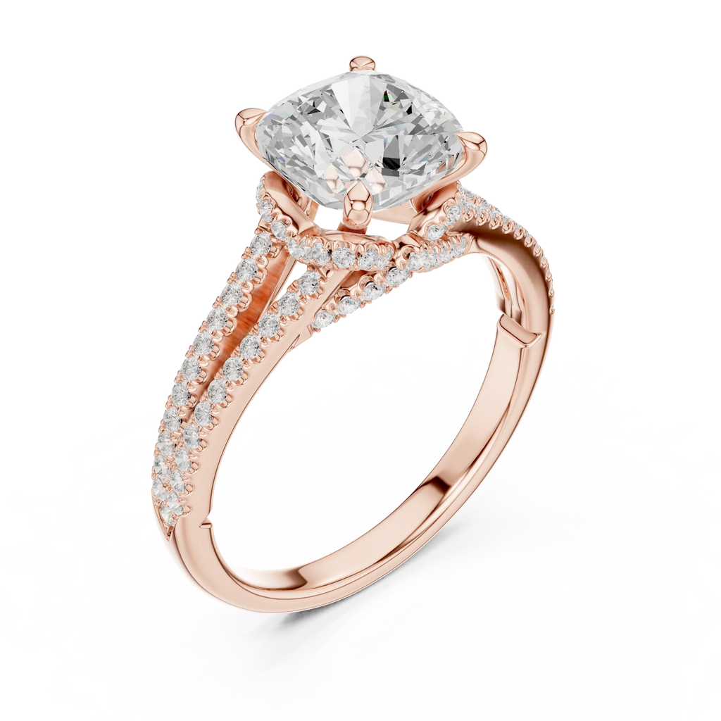 2.91 CTW Cushion Cut Lab Diamond Split Pavé Shank Engagement Ring in 10K Gold