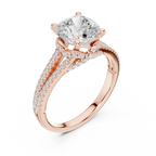 2.91 CTW Cushion Cut Lab Diamond Split Pavé Shank Engagement Ring in 10K Gold