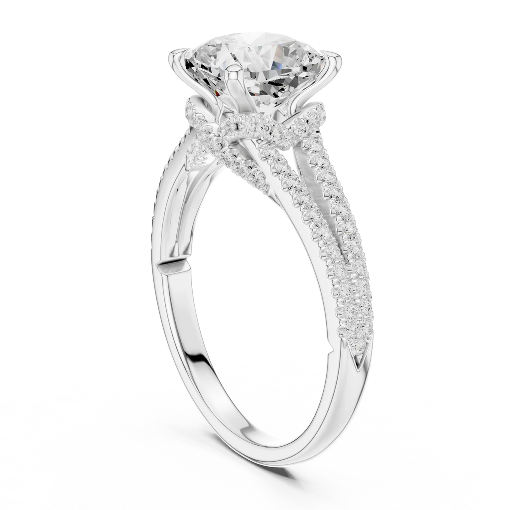 2.91 CTW Cushion Cut Lab Diamond Split Pavé Shank Engagement Ring in 10K Gold