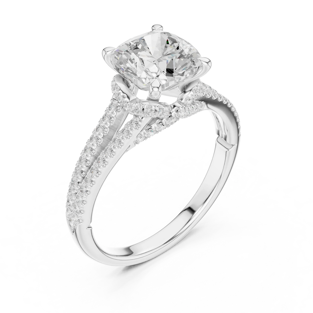 2.91 CTW Cushion Cut Lab Diamond Split Pavé Shank Engagement Ring in 10K Gold