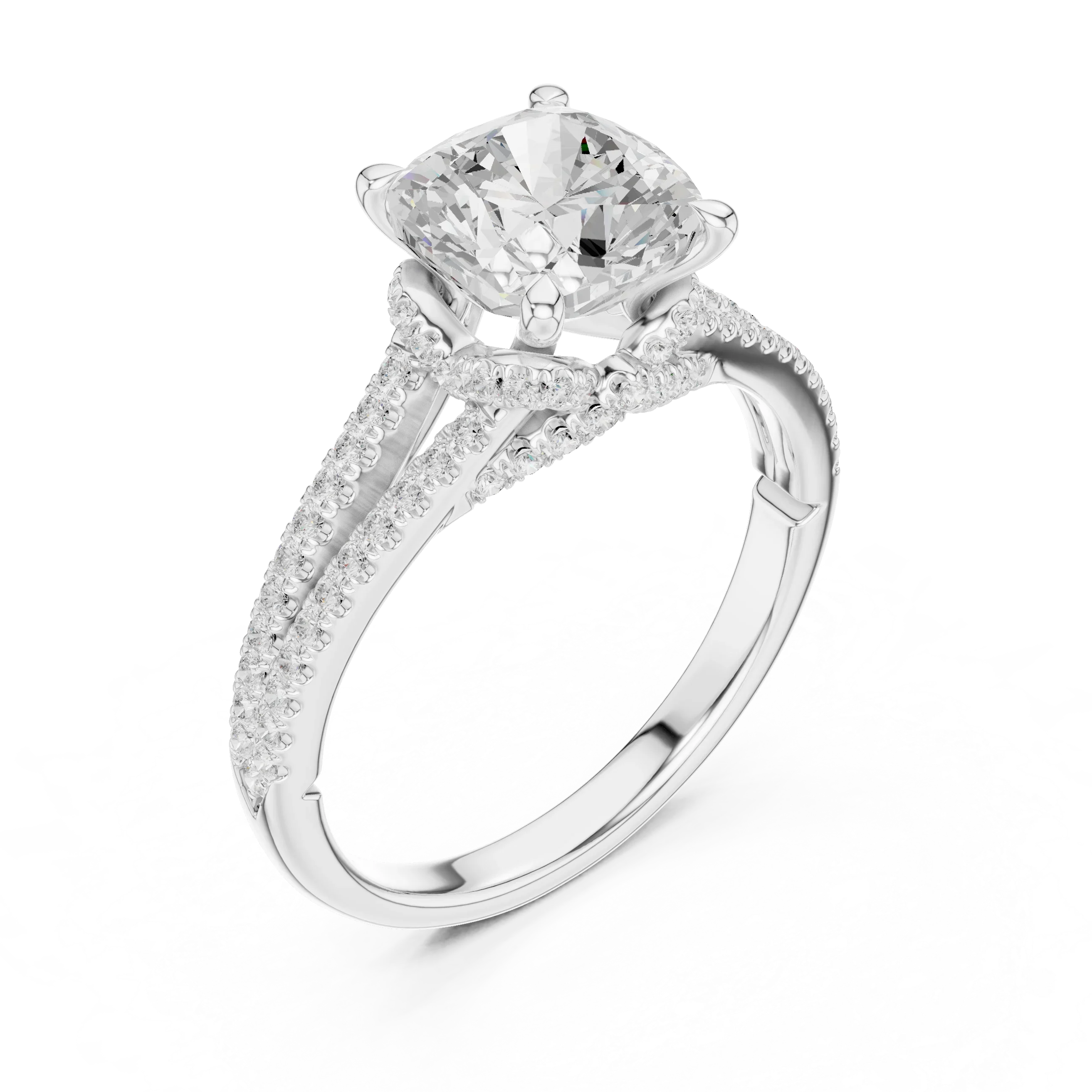 2.91 CTW Cushion Cut Lab Diamond Split Pavé Shank Engagement Ring in 10K Gold