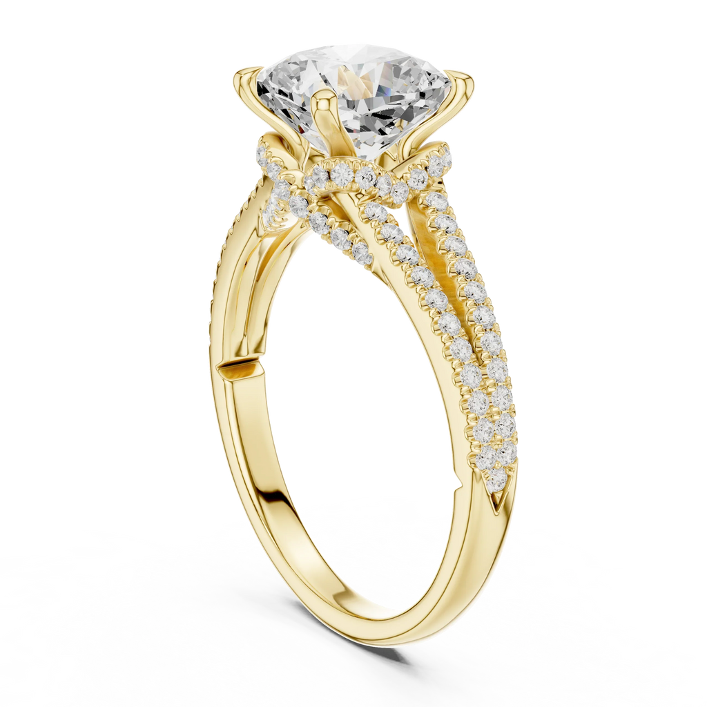 2.91 CTW Cushion Cut Lab Diamond Split Pavé Shank Engagement Ring in 10K Gold