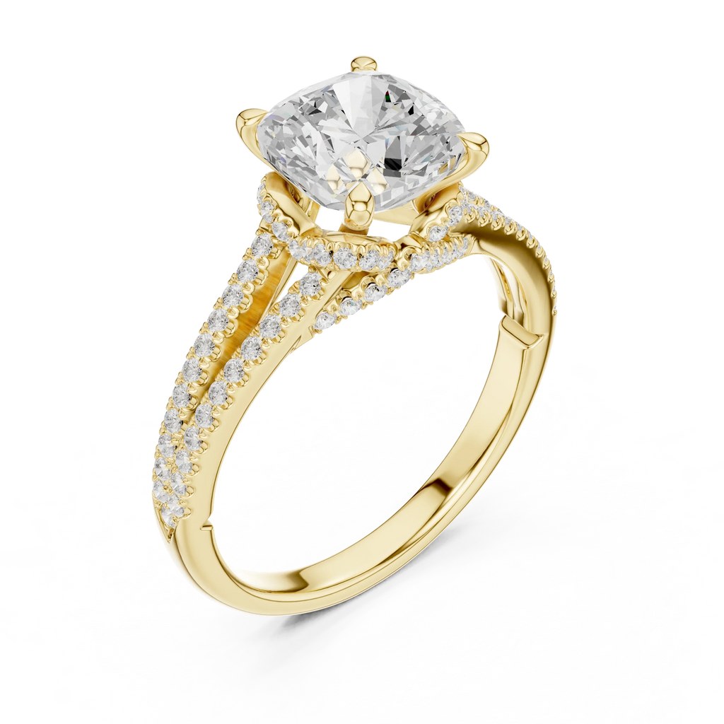 2.91 CTW Cushion Cut Lab Diamond Split Pavé Shank Engagement Ring in 10K Gold