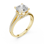 2.91 CTW Cushion Cut Lab Diamond Split Pavé Shank Engagement Ring in 10K Gold