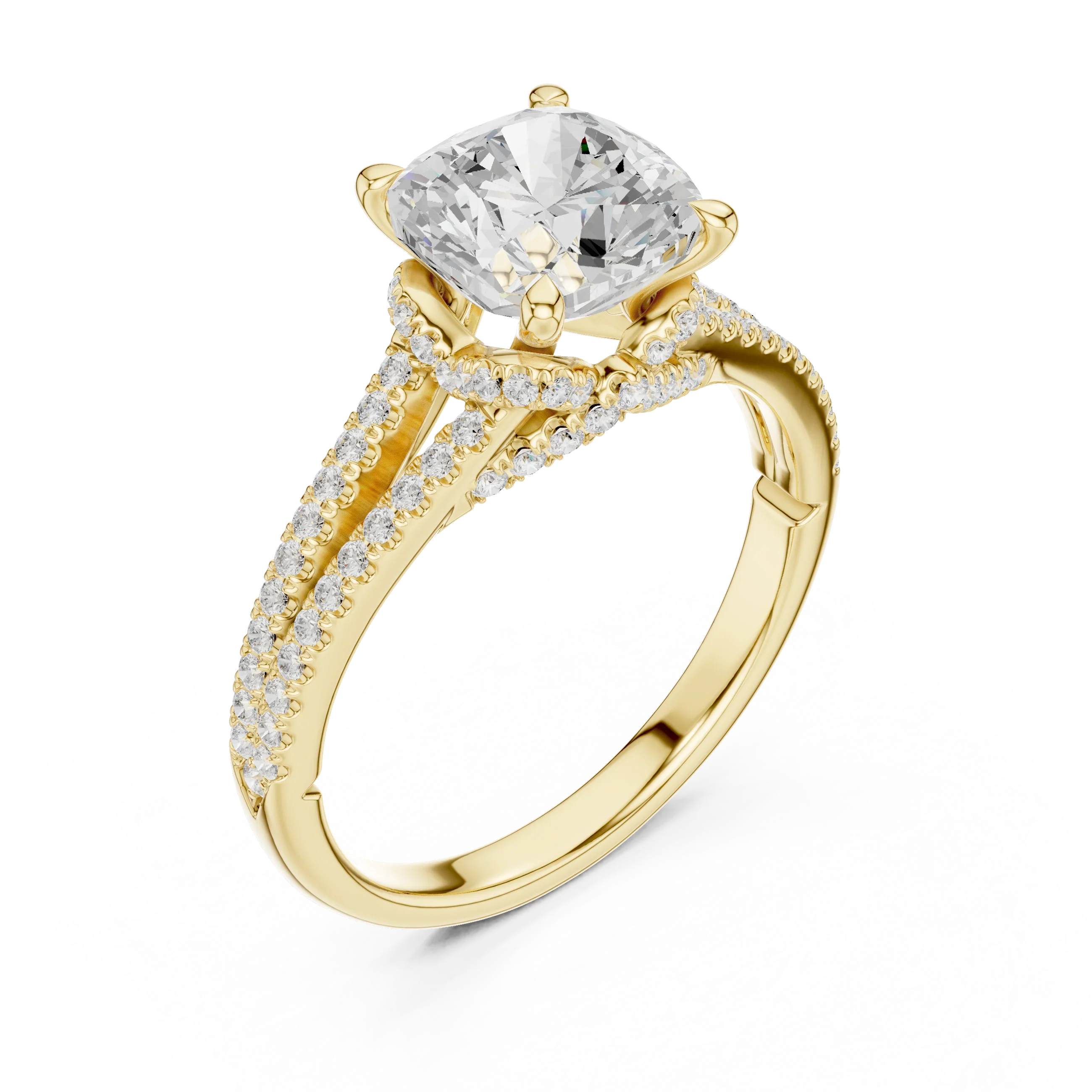 2.91 CTW Cushion Cut Lab Diamond Split Pavé Shank Engagement Ring in 10K Gold