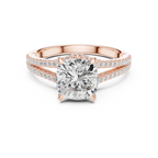 2.91 CTW Cushion Cut Lab Diamond Split Pavé Shank Engagement Ring in 10K Gold