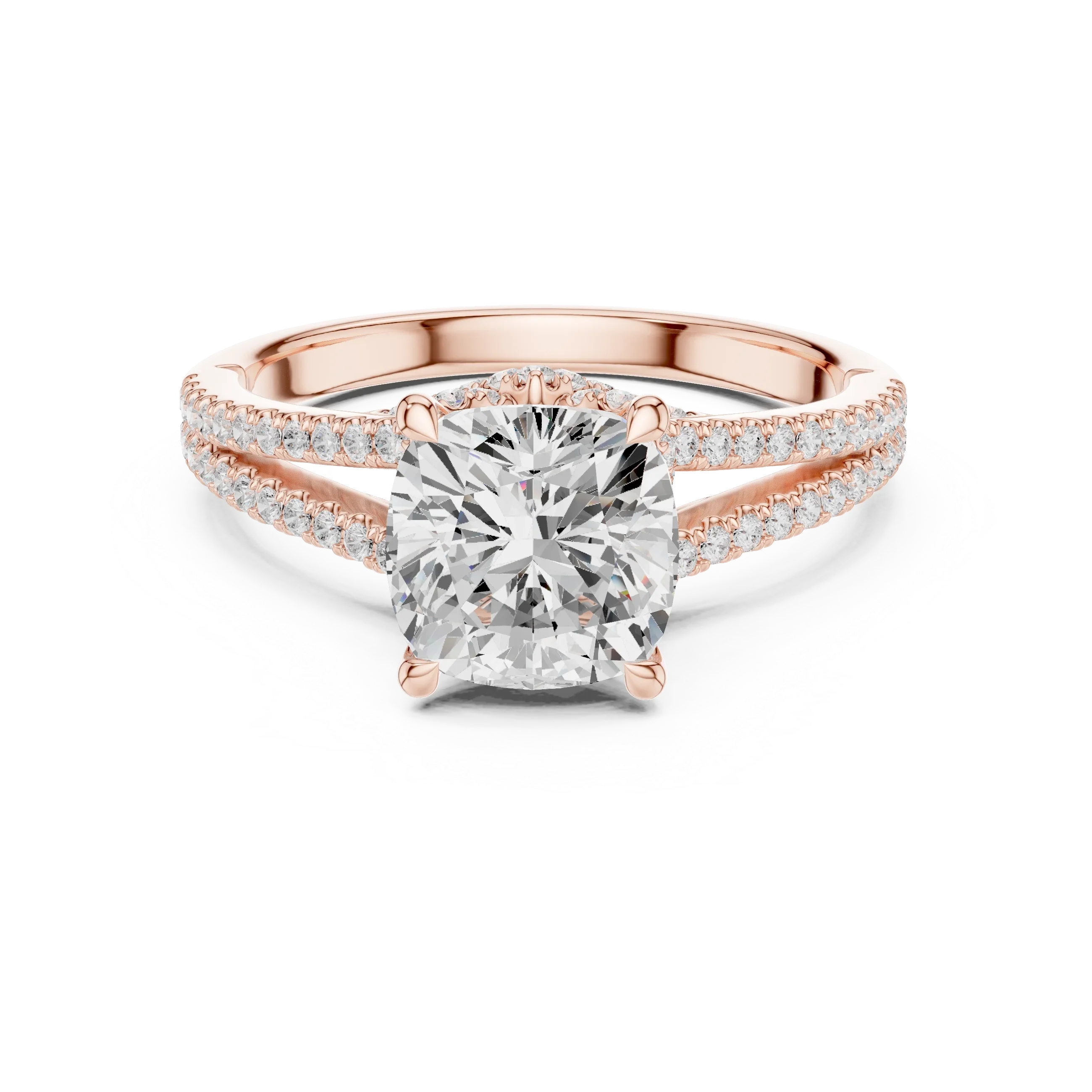 2.91 CTW Cushion Cut Lab Diamond Split Pavé Shank Engagement Ring in 10K Gold