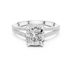 2.91 CTW Cushion Cut Lab Diamond Split Pavé Shank Engagement Ring in 10K Gold