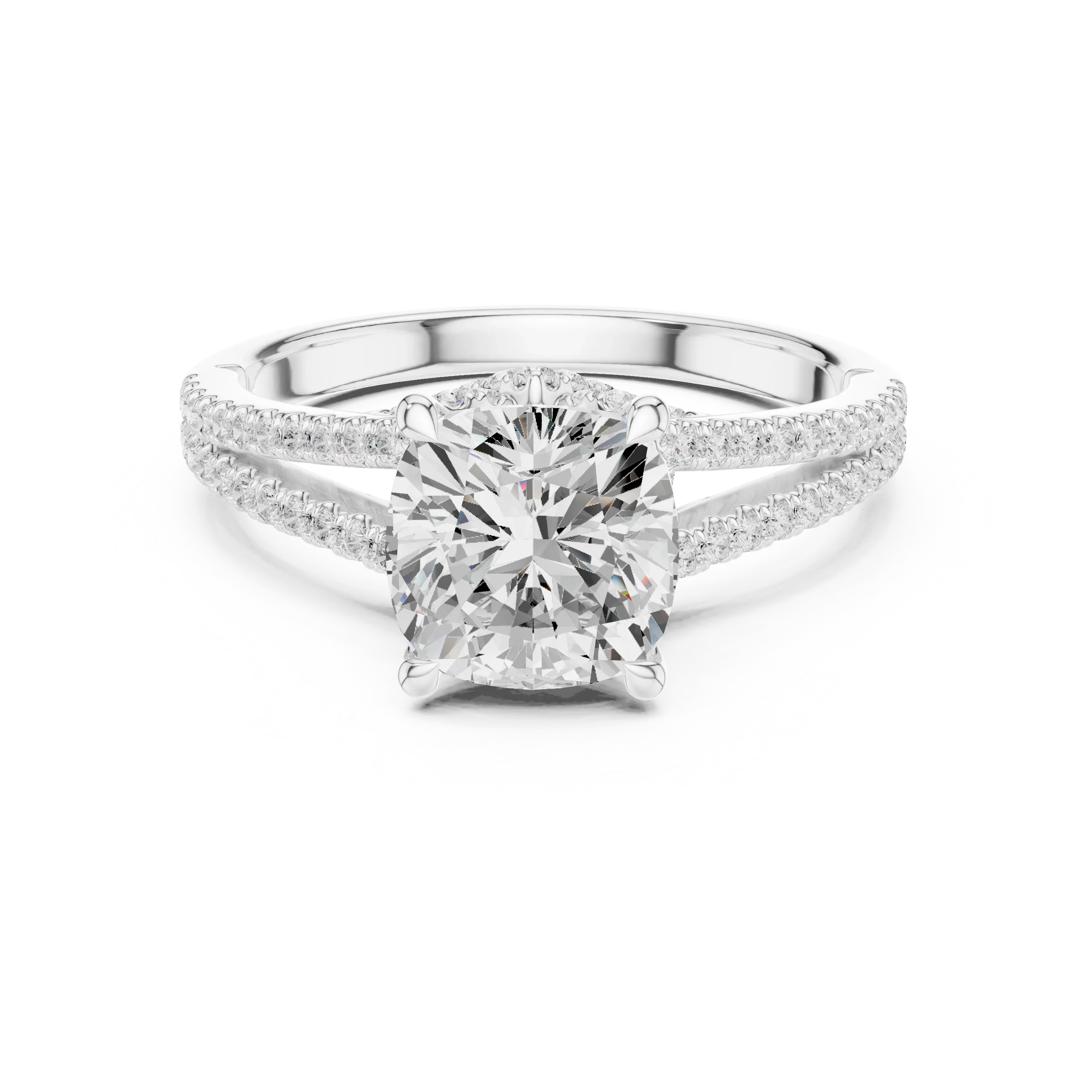2.91 CTW Cushion Cut Lab Diamond Split Pavé Shank Engagement Ring in 10K Gold