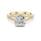 2.91 CTW Cushion Cut Lab Diamond Split Pavé Shank Engagement Ring in 10K Gold