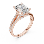 2.91 CTW Emerald Cut Lab Diamond Split Pavé Shank Engagement Ring in 10K Gold
