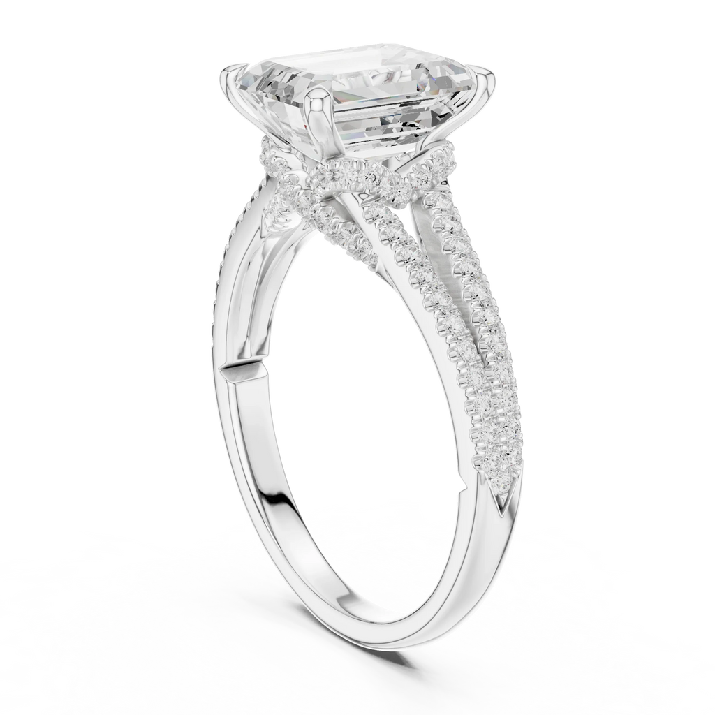 2.91 CTW Emerald Cut Lab Diamond Split Pavé Shank Engagement Ring in 10K Gold