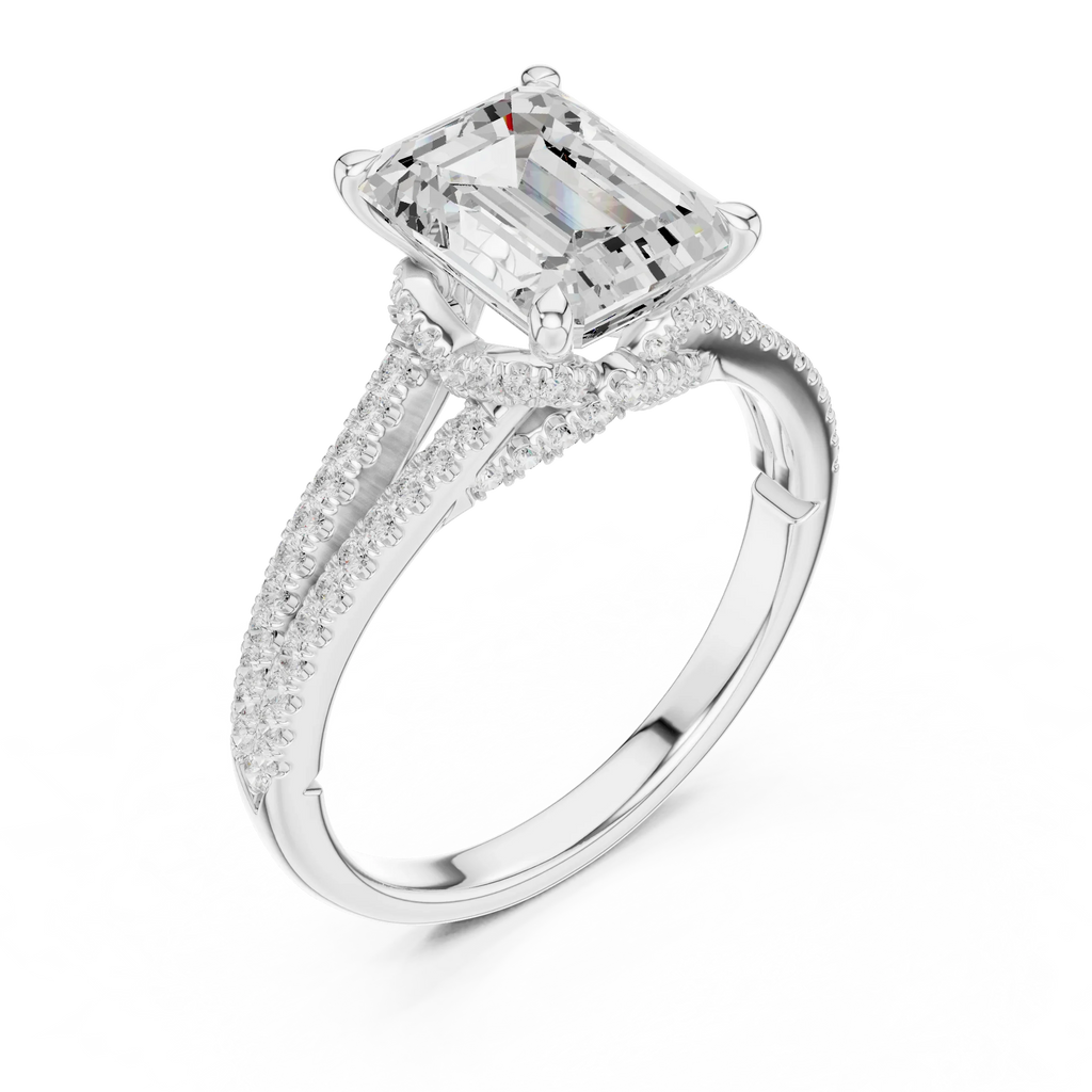 2.91 CTW Emerald Cut Lab Diamond Split Pavé Shank Engagement Ring in 10K Gold