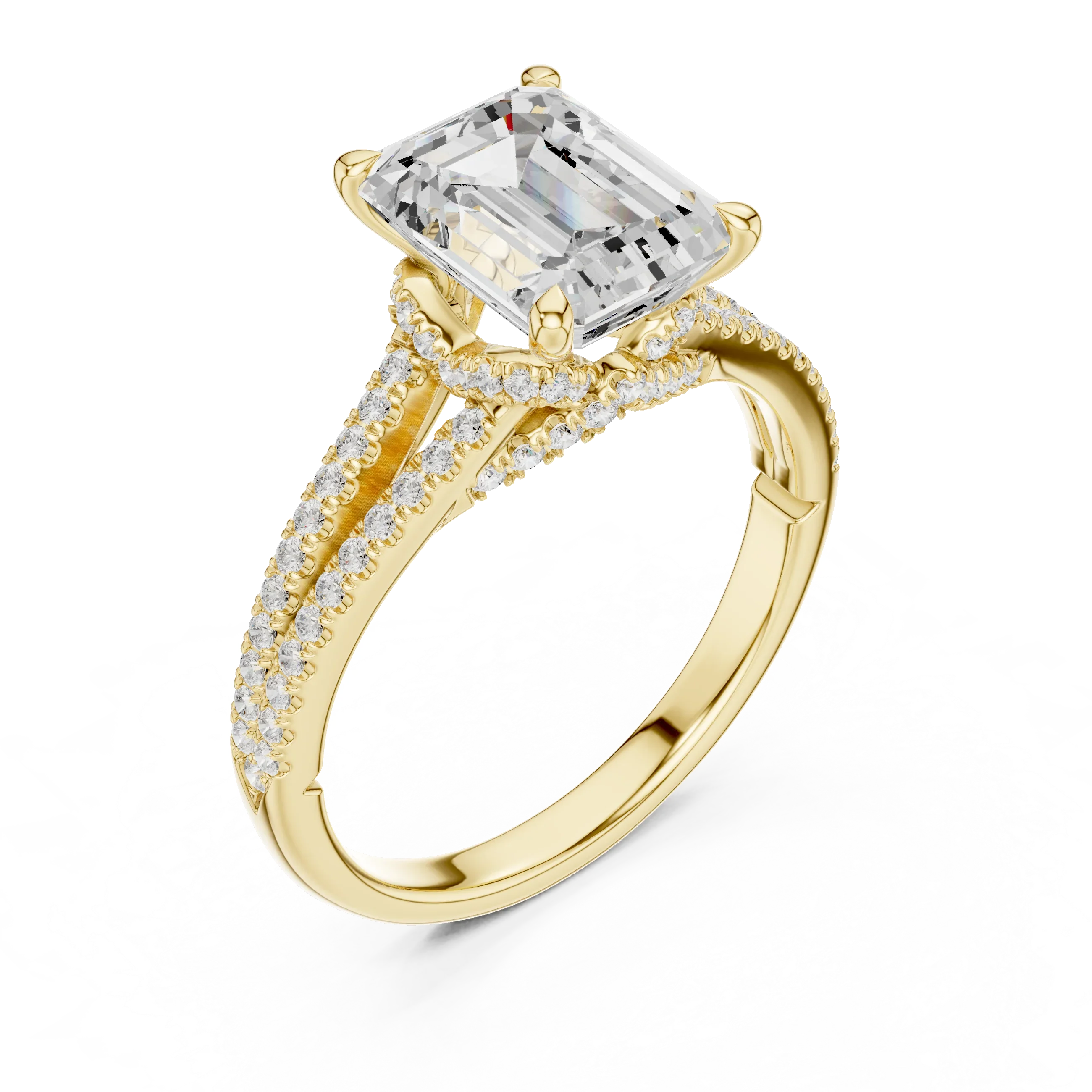 2.91 CTW Emerald Cut Lab Diamond Split Pavé Shank Engagement Ring in 10K Gold