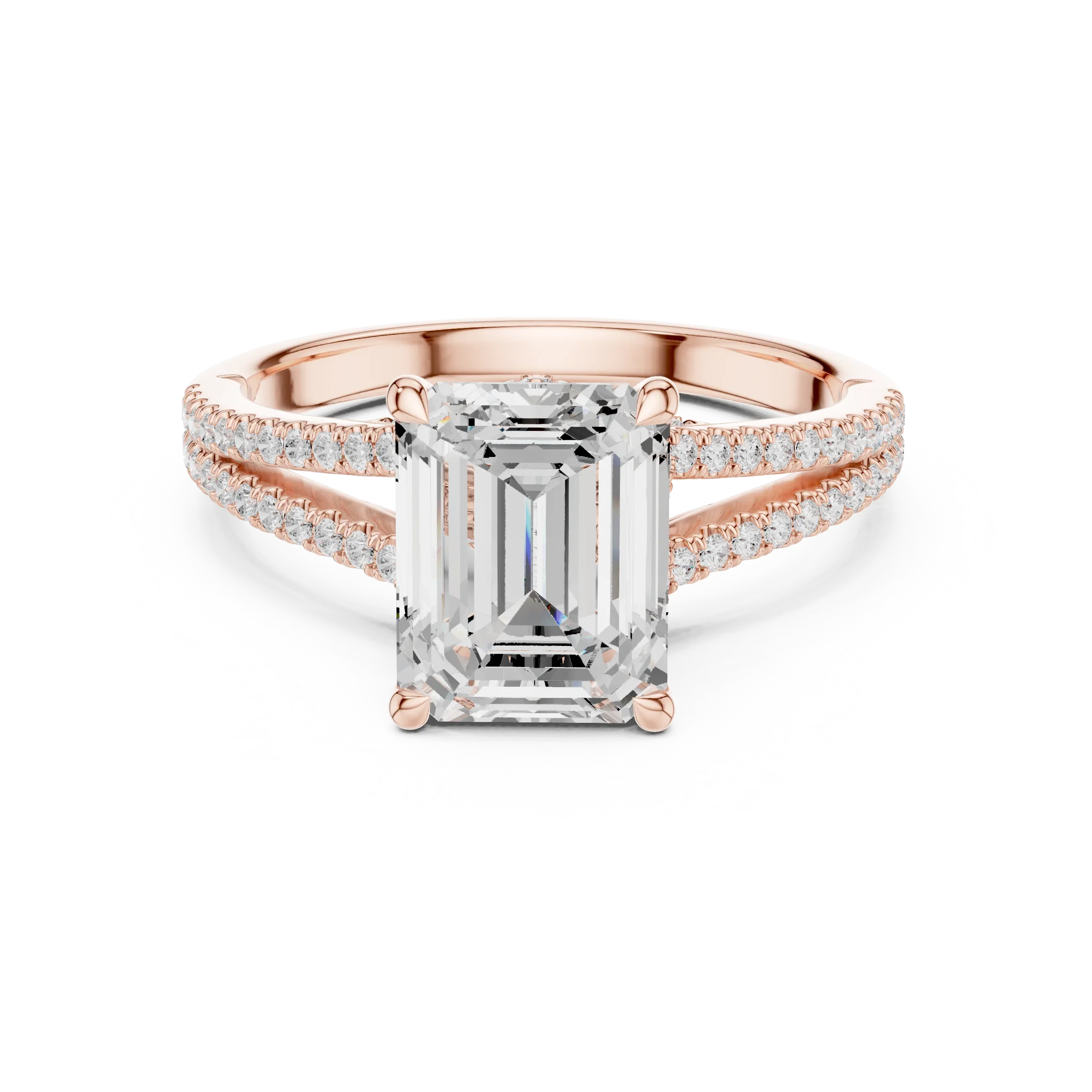 2.91 CTW Emerald Cut Lab Diamond Split Pavé Shank Engagement Ring in 10K Gold