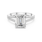 2.91 CTW Emerald Cut Lab Diamond Split Pavé Shank Engagement Ring in 10K Gold
