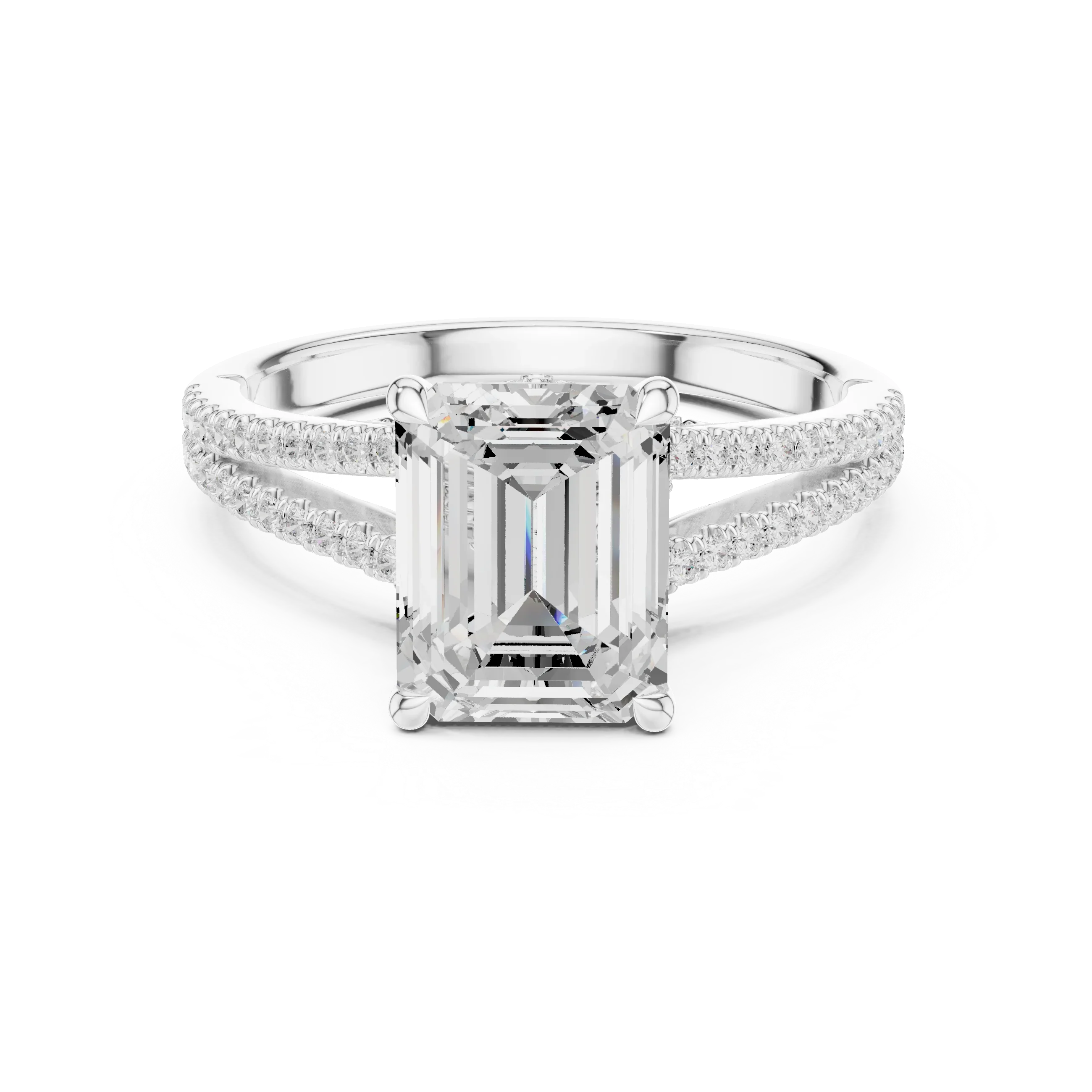 2.91 CTW Emerald Cut Lab Diamond Split Pavé Shank Engagement Ring in 10K Gold
