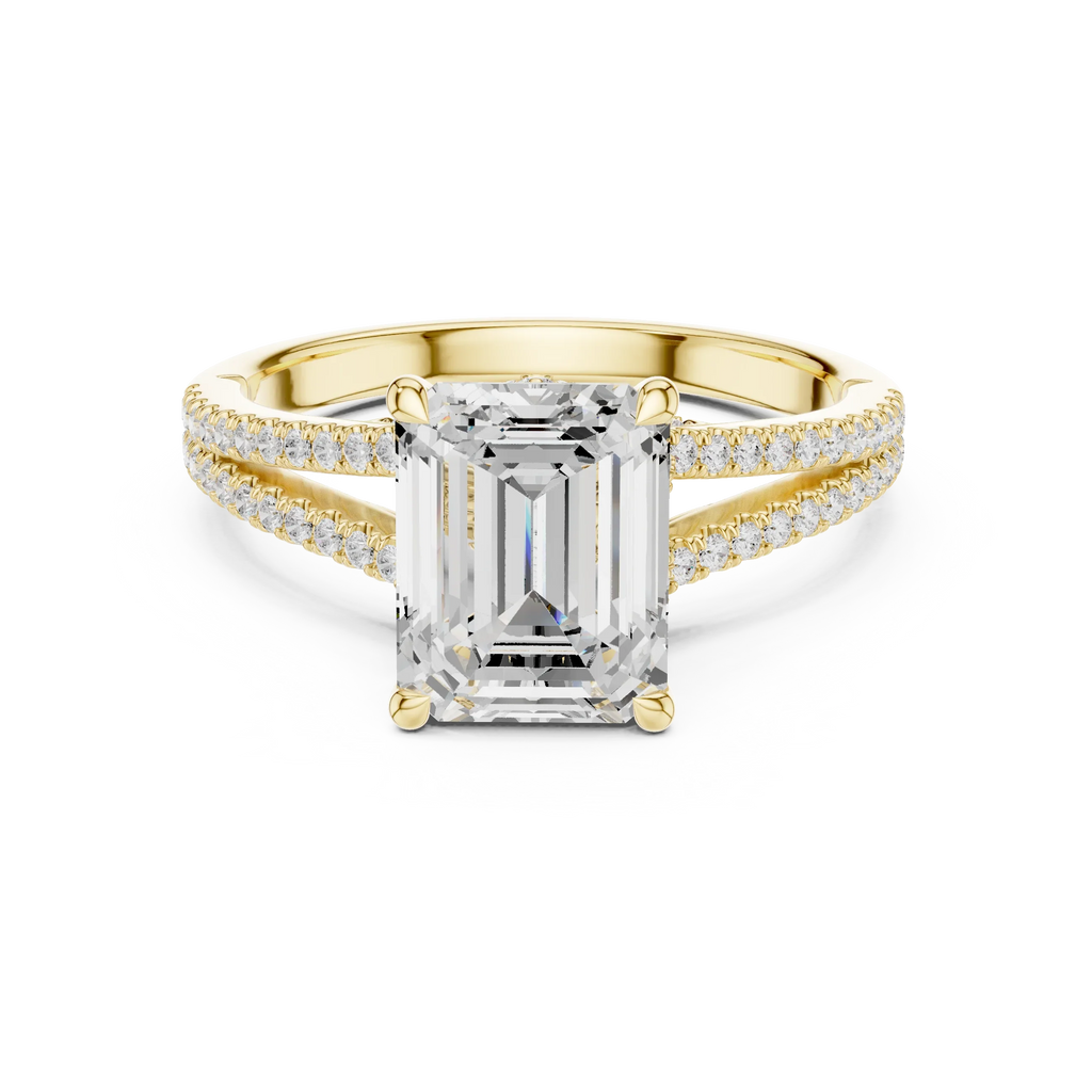 2.91 CTW Emerald Cut Lab Diamond Split Pavé Shank Engagement Ring in 10K Gold