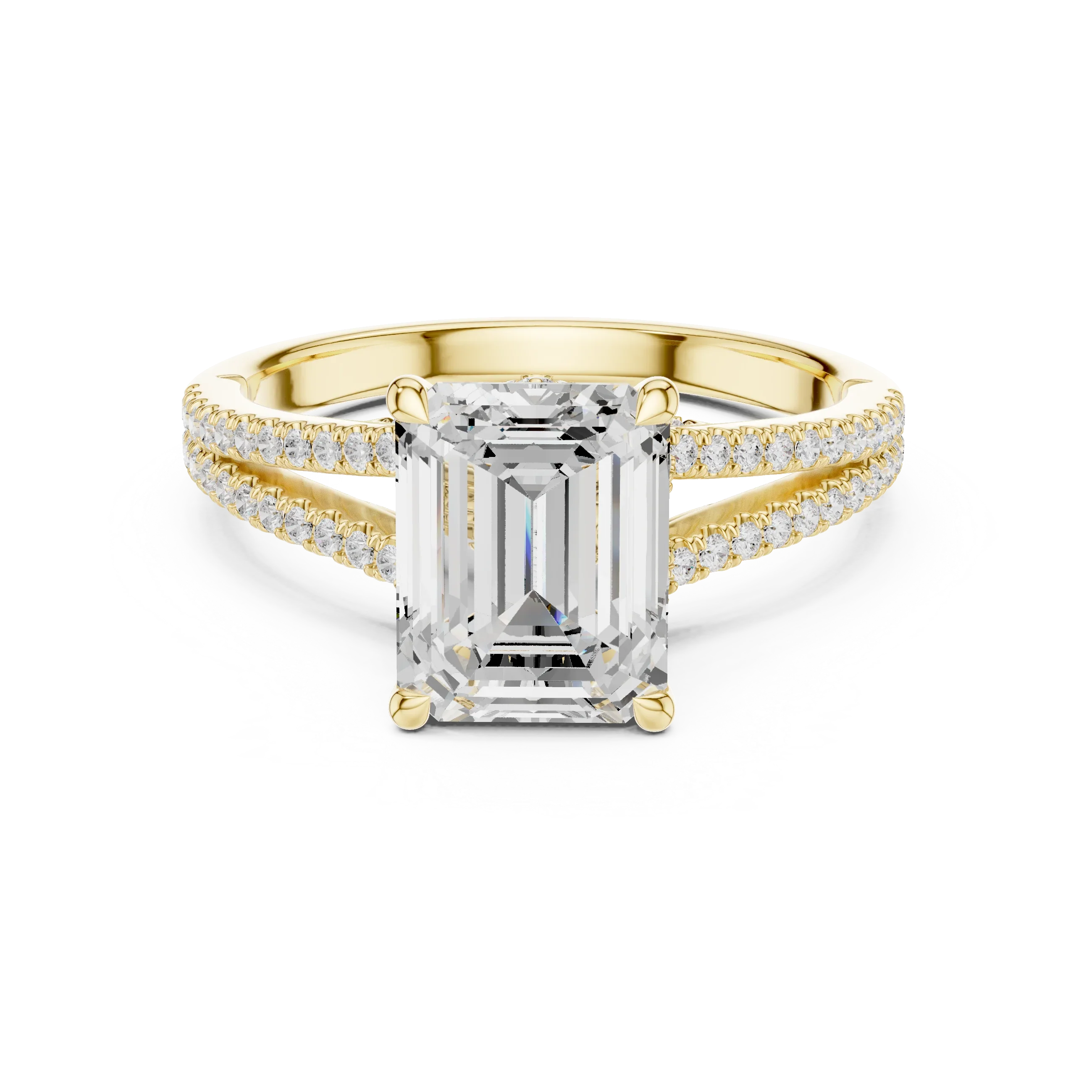 2.91 CTW Emerald Cut Lab Diamond Split Pavé Shank Engagement Ring in 10K Gold