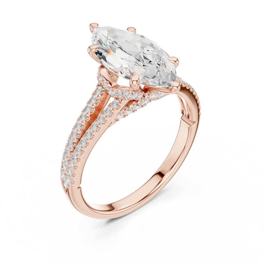 2.91 CTW Marquise Cut Lab Diamond Split Pavé Shank Engagement Ring in 10K Gold