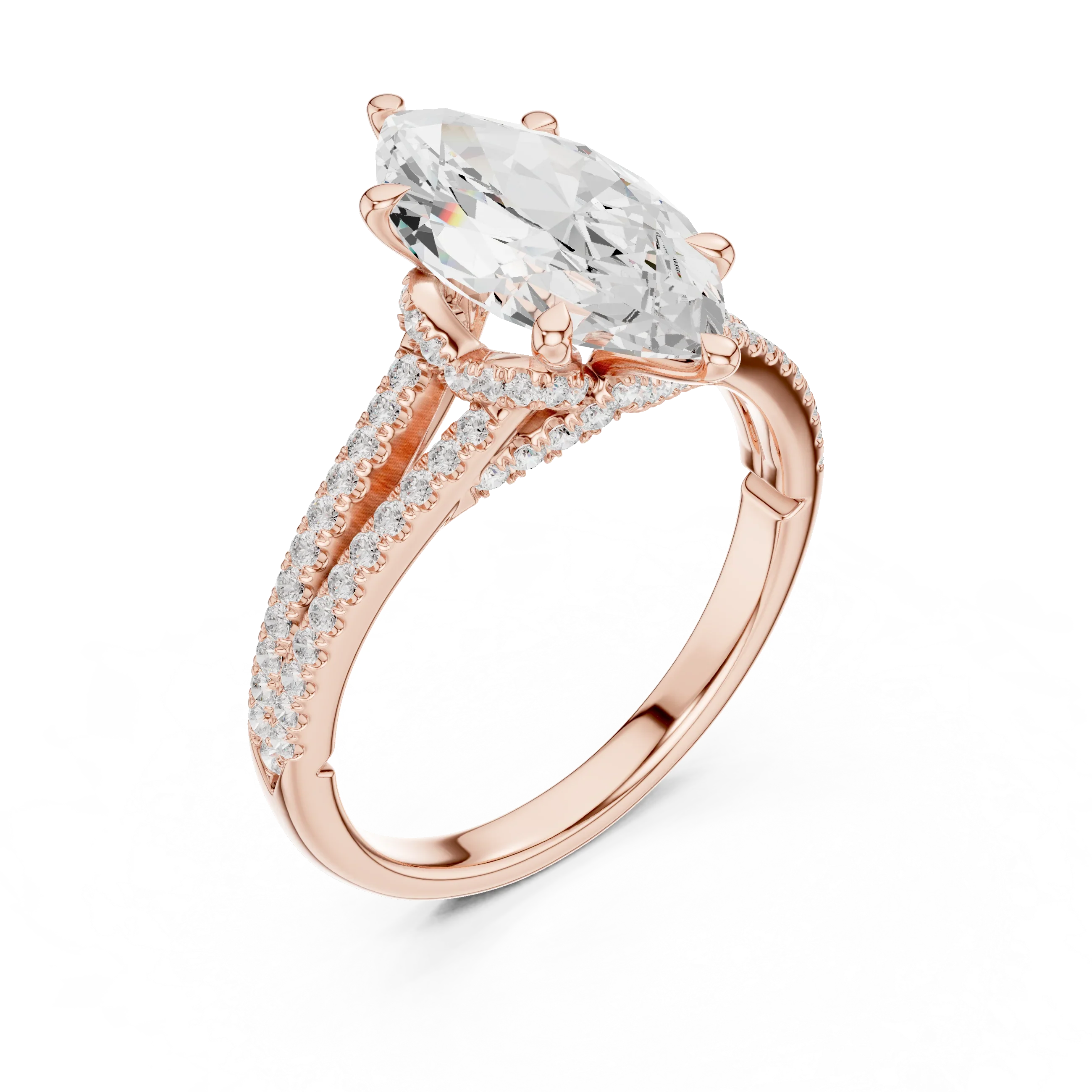 2.91 CTW Marquise Cut Lab Diamond Split Pavé Shank Engagement Ring in 10K Gold