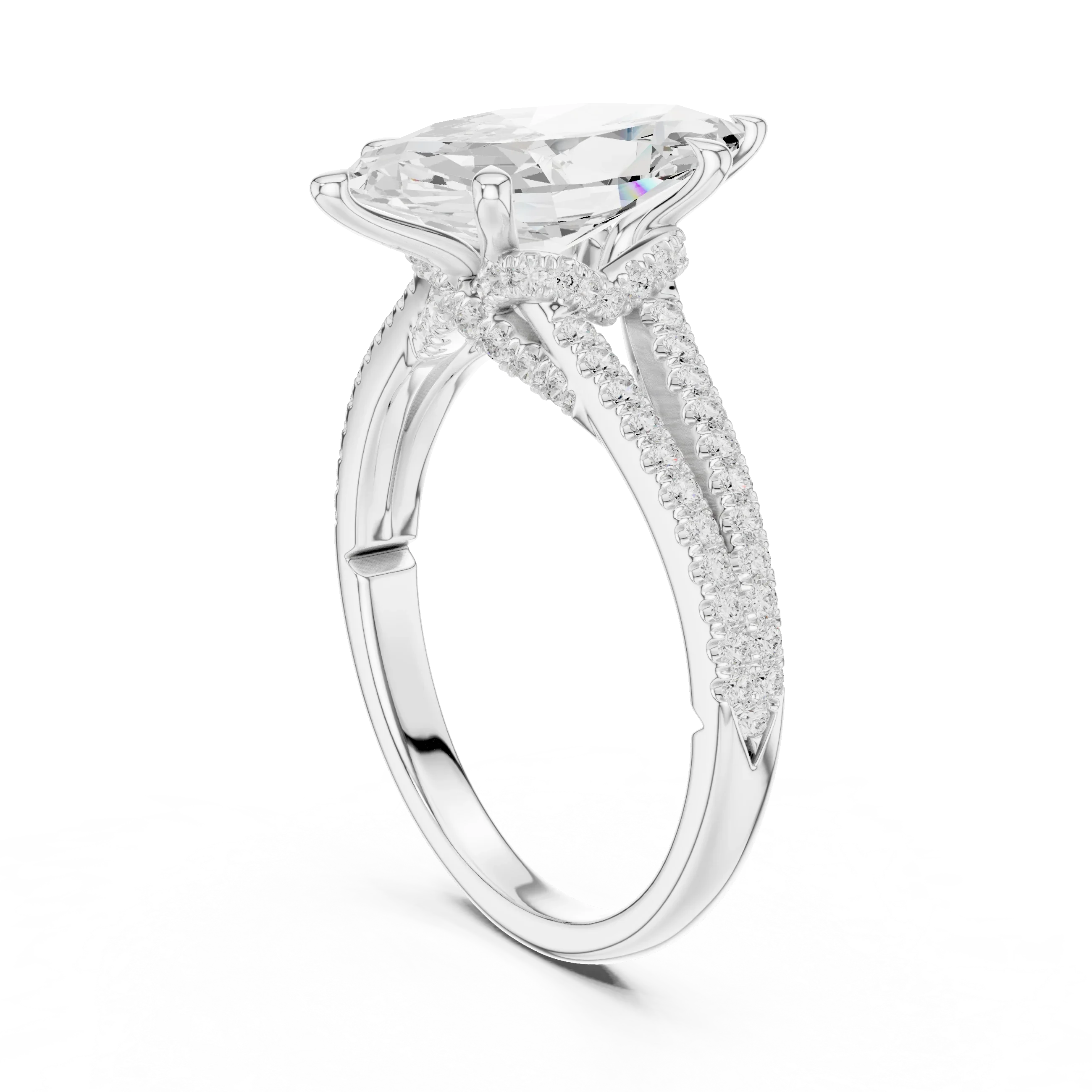 2.91 CTW Marquise Cut Lab Diamond Split Pavé Shank Engagement Ring in 10K Gold