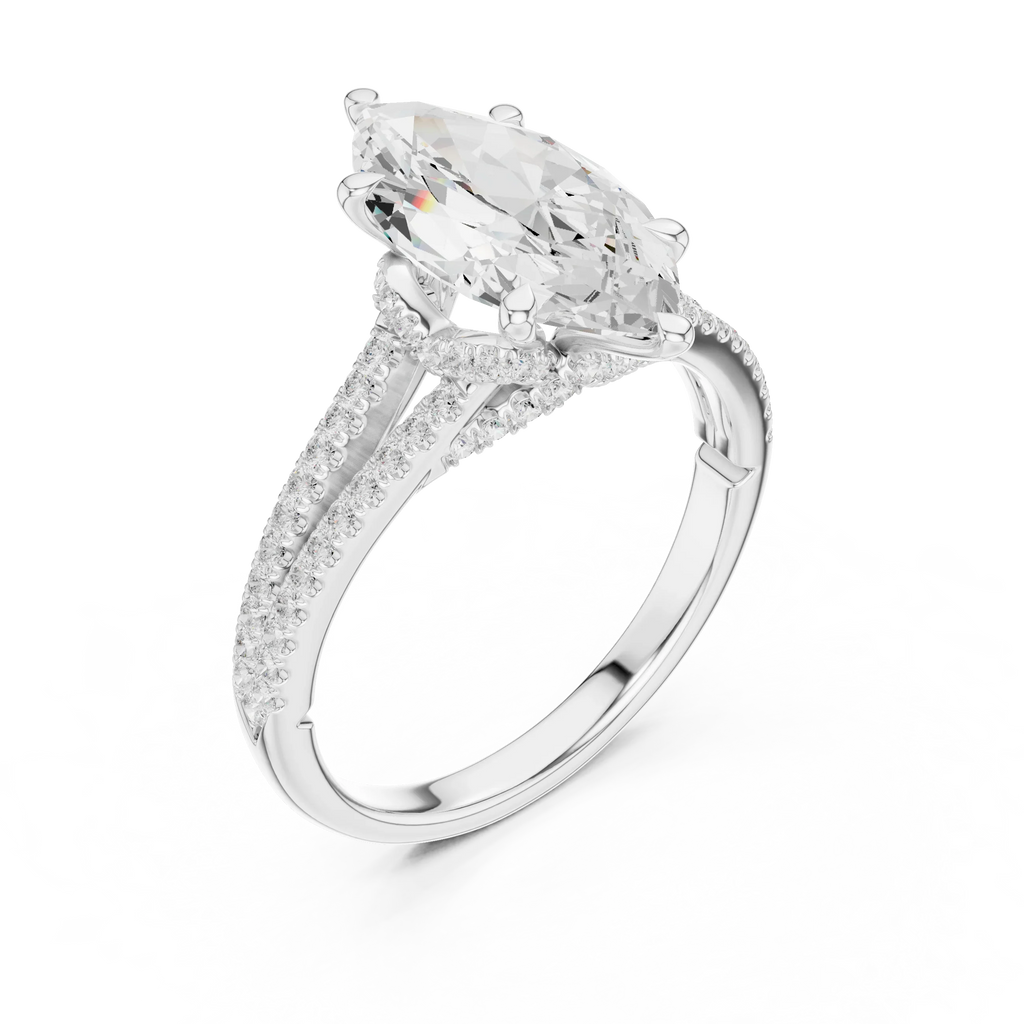 2.91 CTW Marquise Cut Lab Diamond Split Pavé Shank Engagement Ring in 10K Gold