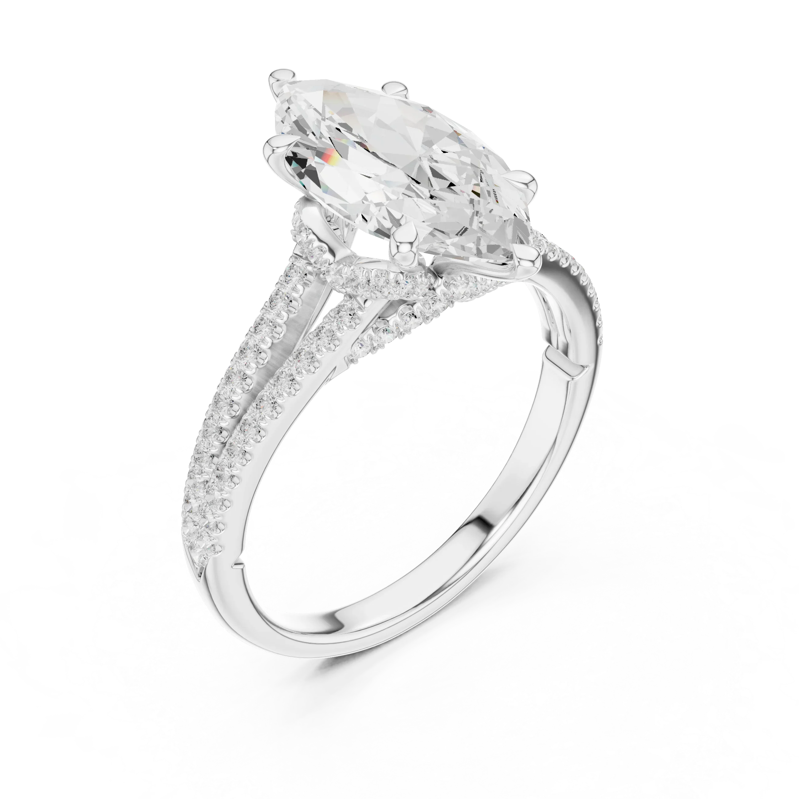 2.91 CTW Marquise Cut Lab Diamond Split Pavé Shank Engagement Ring in 10K Gold