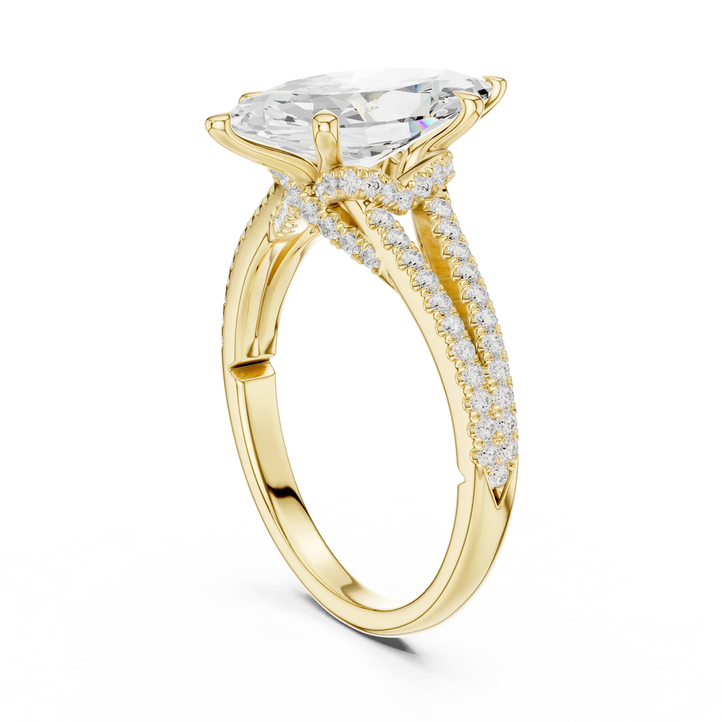 2.91 CTW Marquise Cut Lab Diamond Split Pavé Shank Engagement Ring in 10K Gold