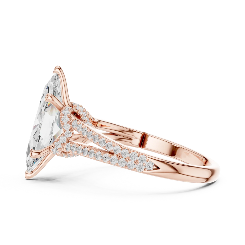 2.91 CTW Marquise Cut Lab Diamond Split Pavé Shank Engagement Ring in 10K Gold