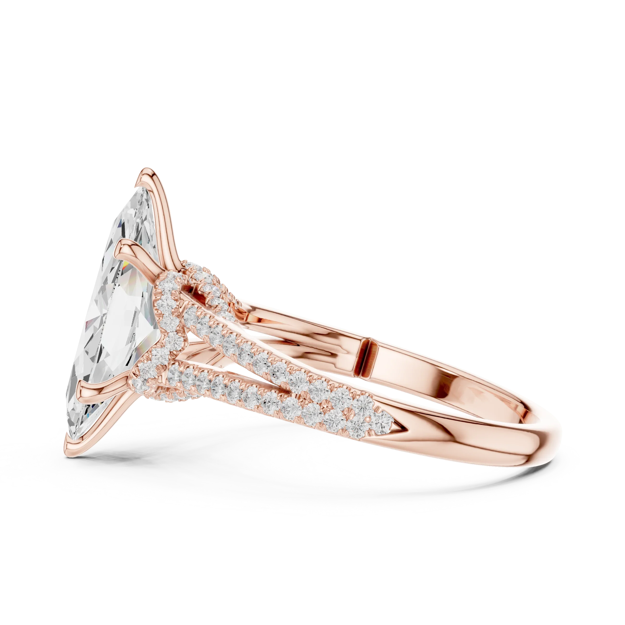 2.91 CTW Marquise Cut Lab Diamond Split Pavé Shank Engagement Ring in 10K Gold