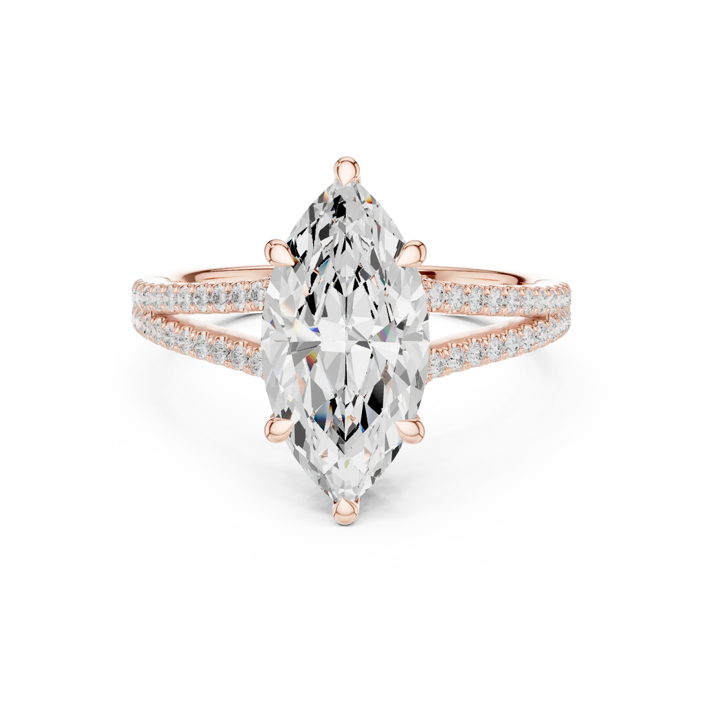 2.91 CTW Marquise Cut Lab Diamond Split Pavé Shank Engagement Ring in 10K Gold