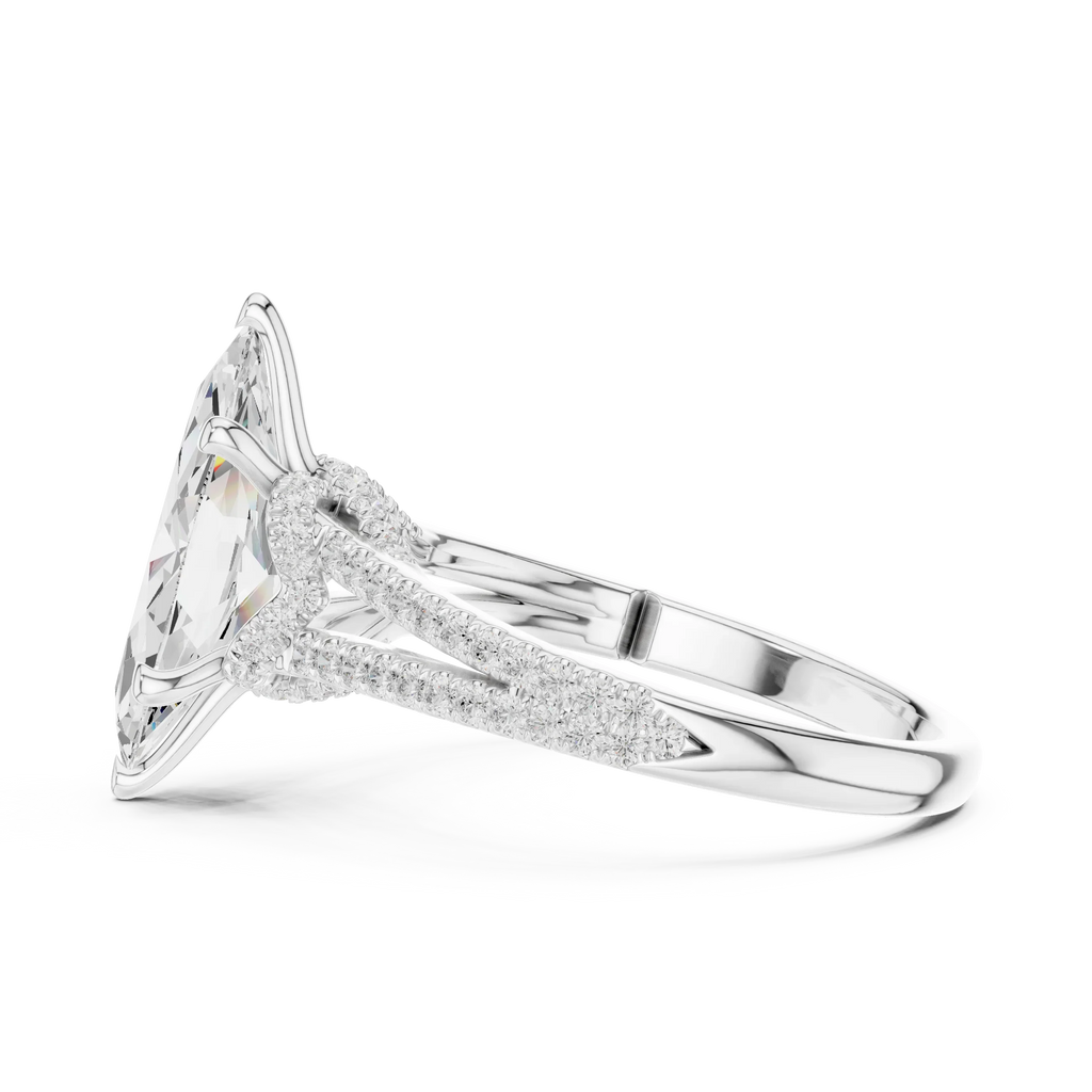 2.91 CTW Marquise Cut Lab Diamond Split Pavé Shank Engagement Ring in 10K Gold