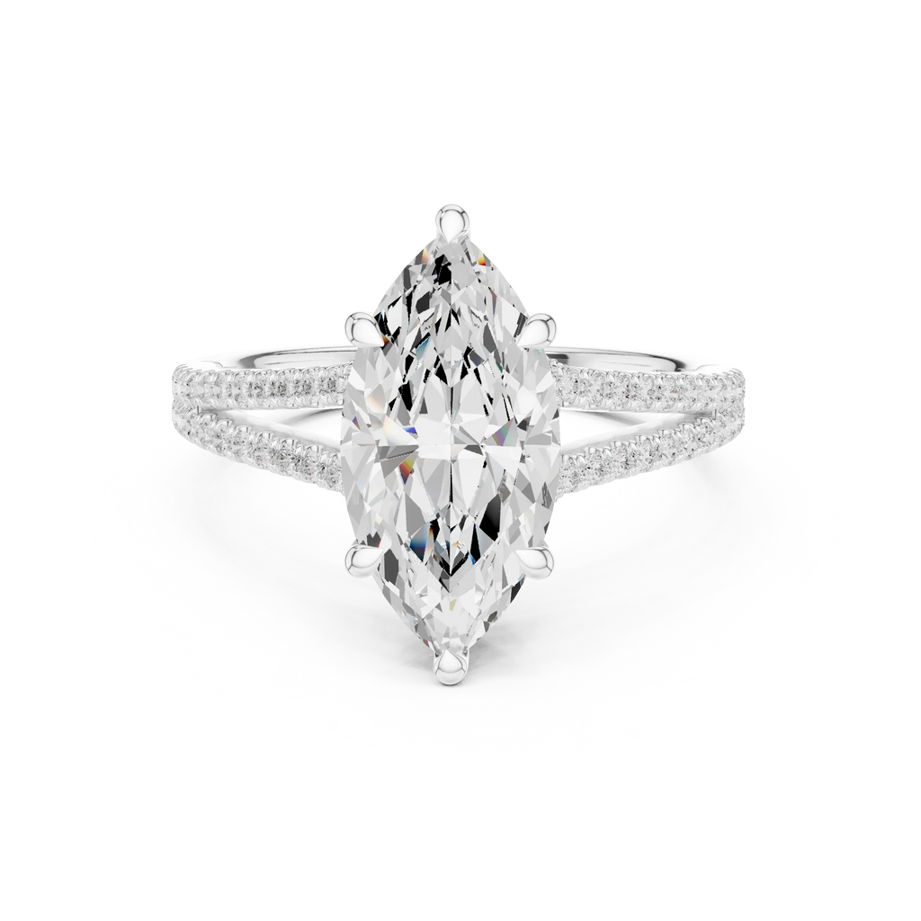 2.91 CTW Marquise Cut Lab Diamond Split Pavé Shank Engagement Ring in 10K Gold