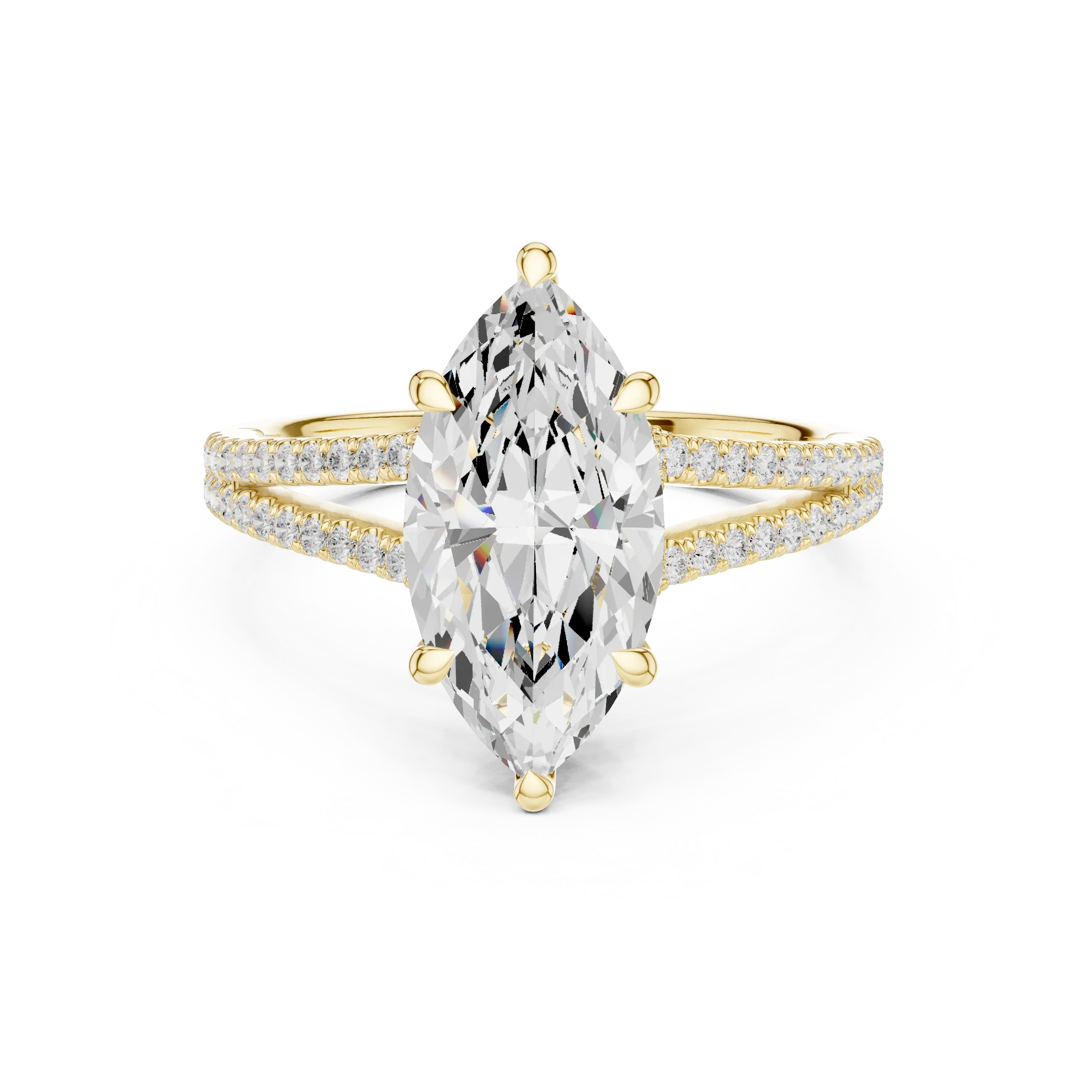 2.91 CTW Marquise Cut Lab Diamond Split Pavé Shank Engagement Ring in 10K Gold