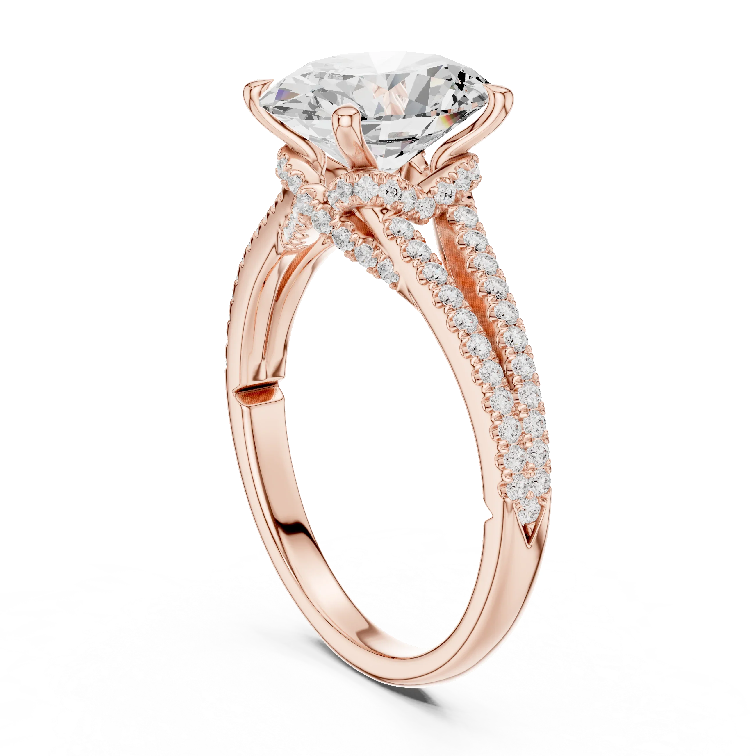 2.91 CTW Oval Cut Lab Diamond Split Pavé Shank Engagement Ring in 10K Gold