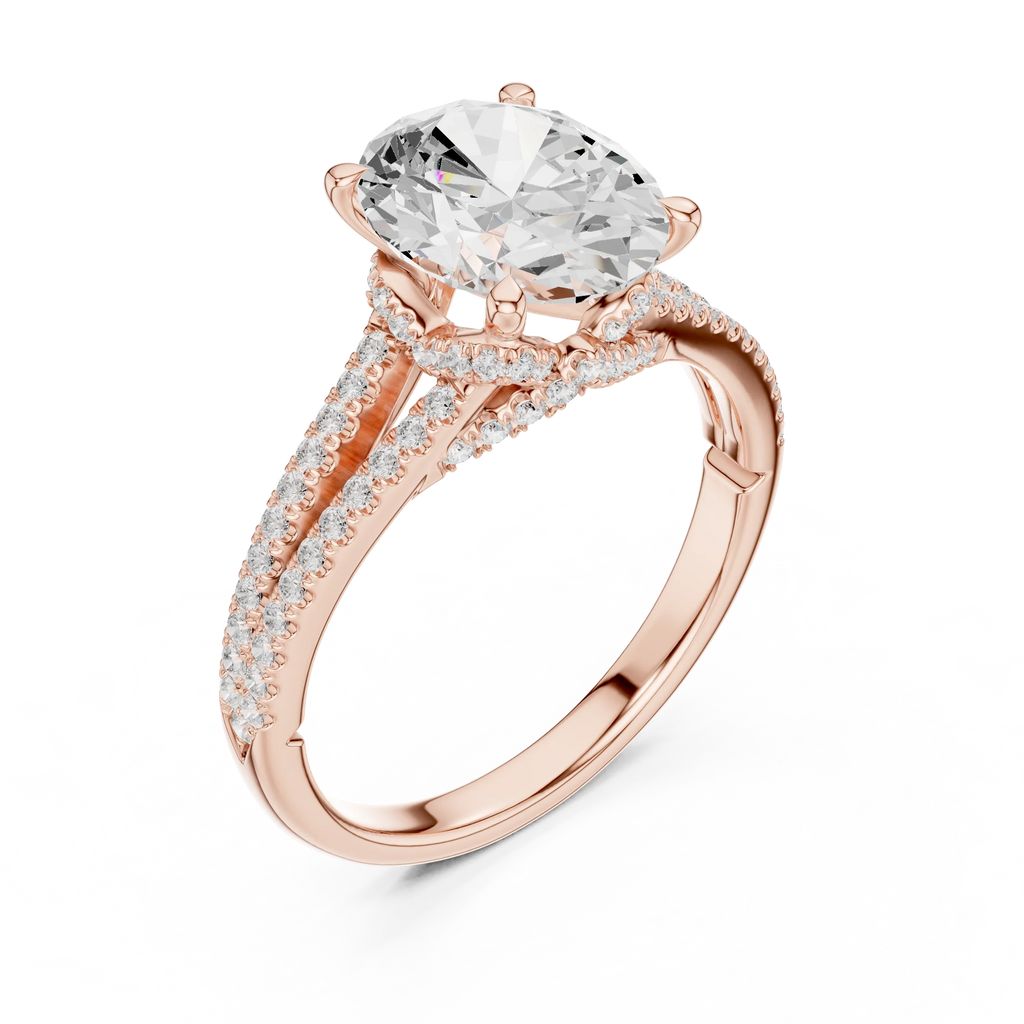 2.91 CTW Oval Cut Lab Diamond Split Pavé Shank Engagement Ring in 10K Gold