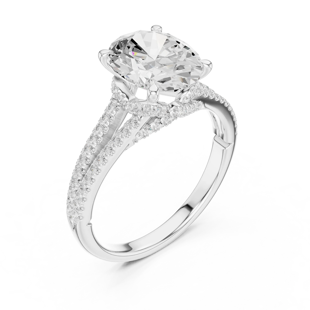 2.91 CTW Oval Cut Lab Diamond Split Pavé Shank Engagement Ring in 10K Gold