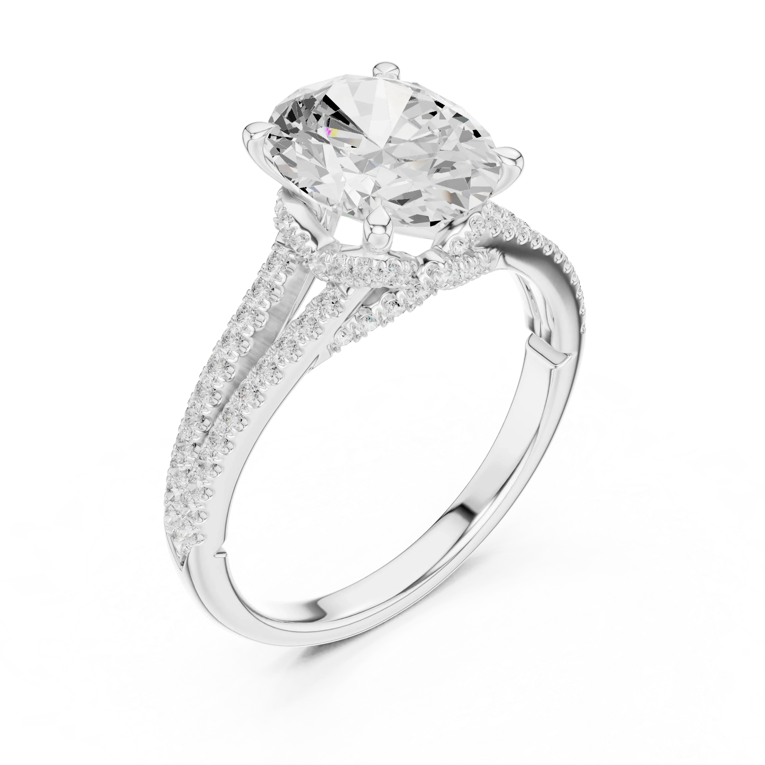 2.91 CTW Oval Cut Lab Diamond Split Pavé Shank Engagement Ring in 10K Gold