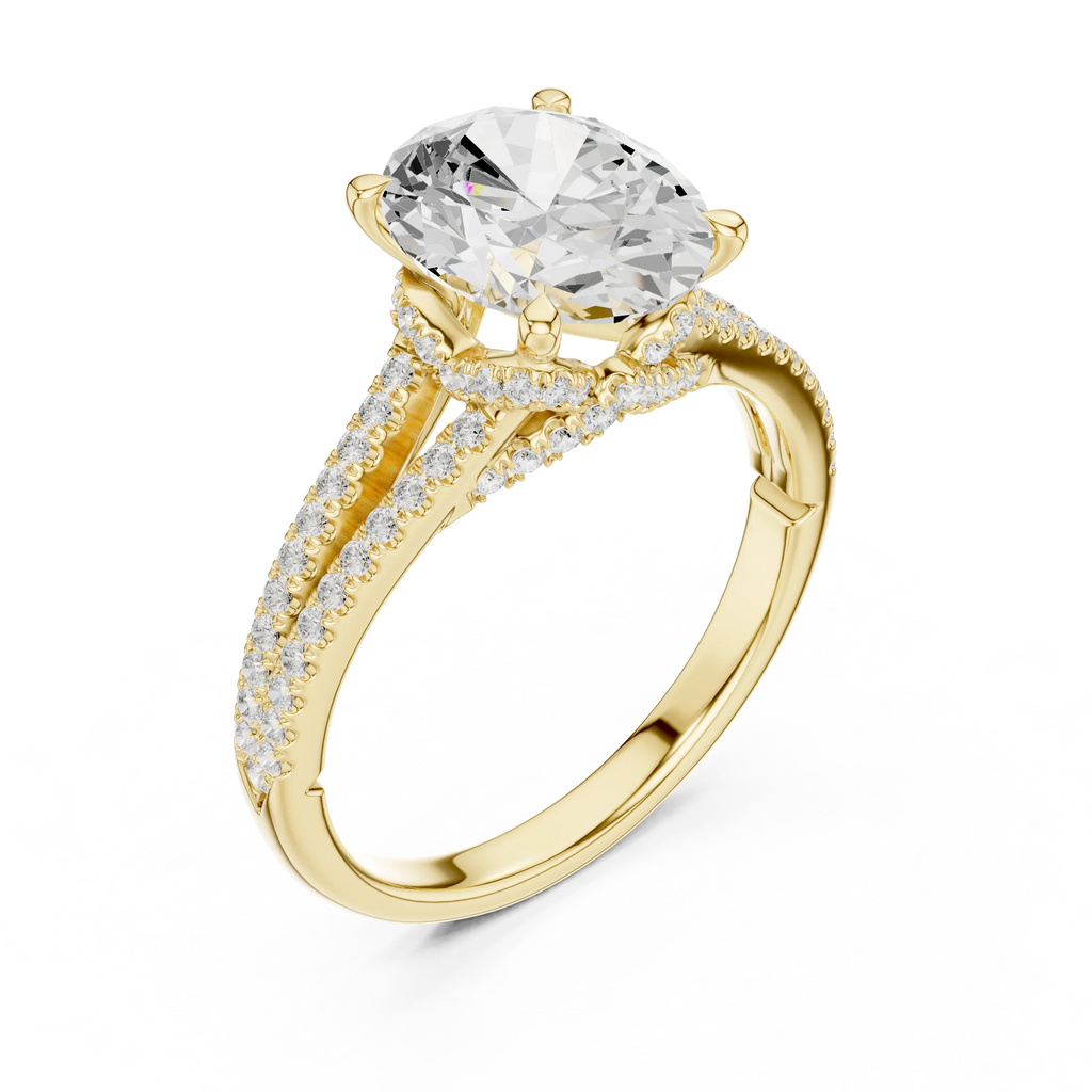 2.91 CTW Oval Cut Lab Diamond Split Pavé Shank Engagement Ring in 10K Gold